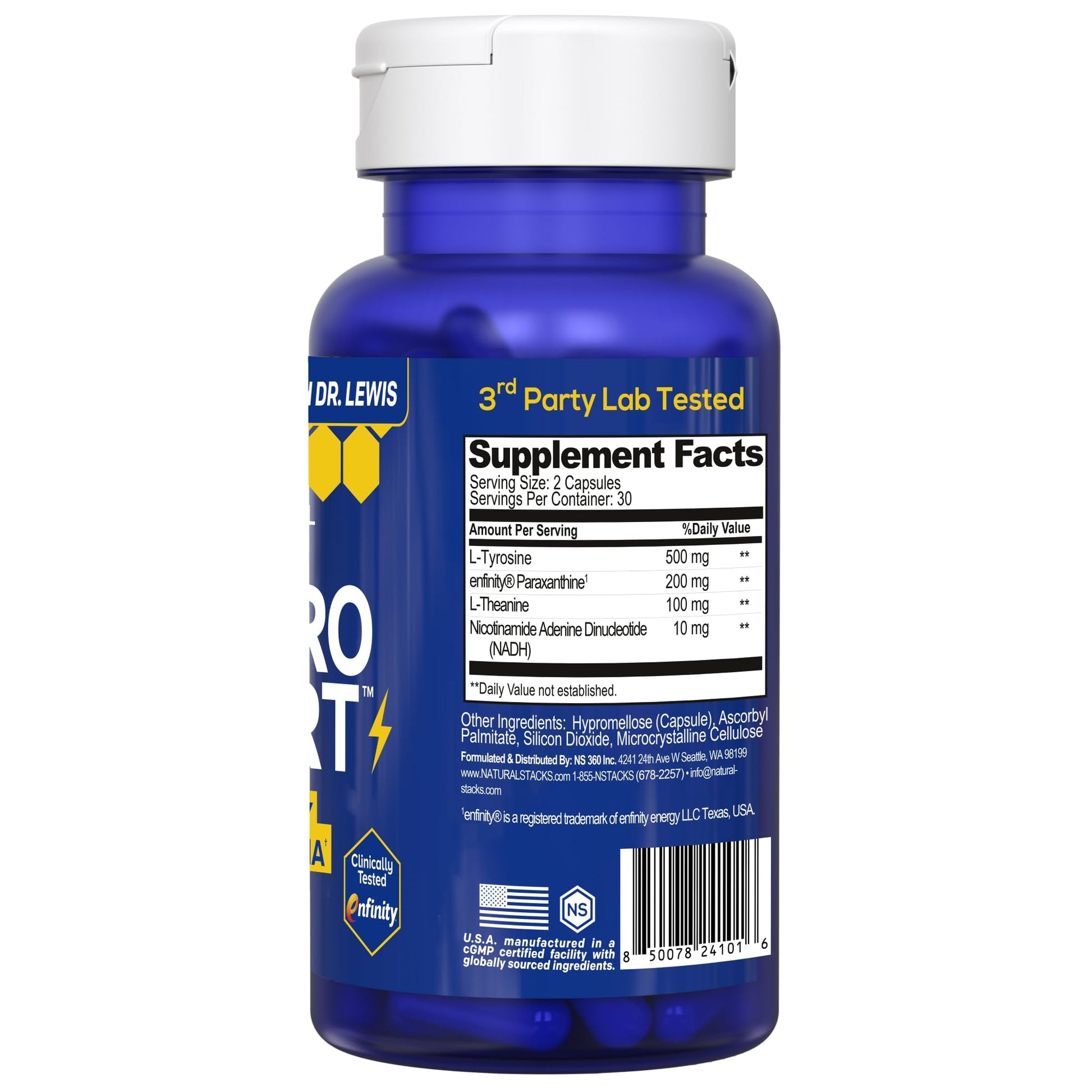 NATURAL STACKS NeuroAlert - 200mg Paraxanthine Energy Supplement - Caffeine Free Focus w/ 500mg L-Tyrosine & 100mg L-Theanine - 10mg NADH for Cellular Energy Support - 60 Paraxanthine Capsules NATURAL STACKS Au supplements