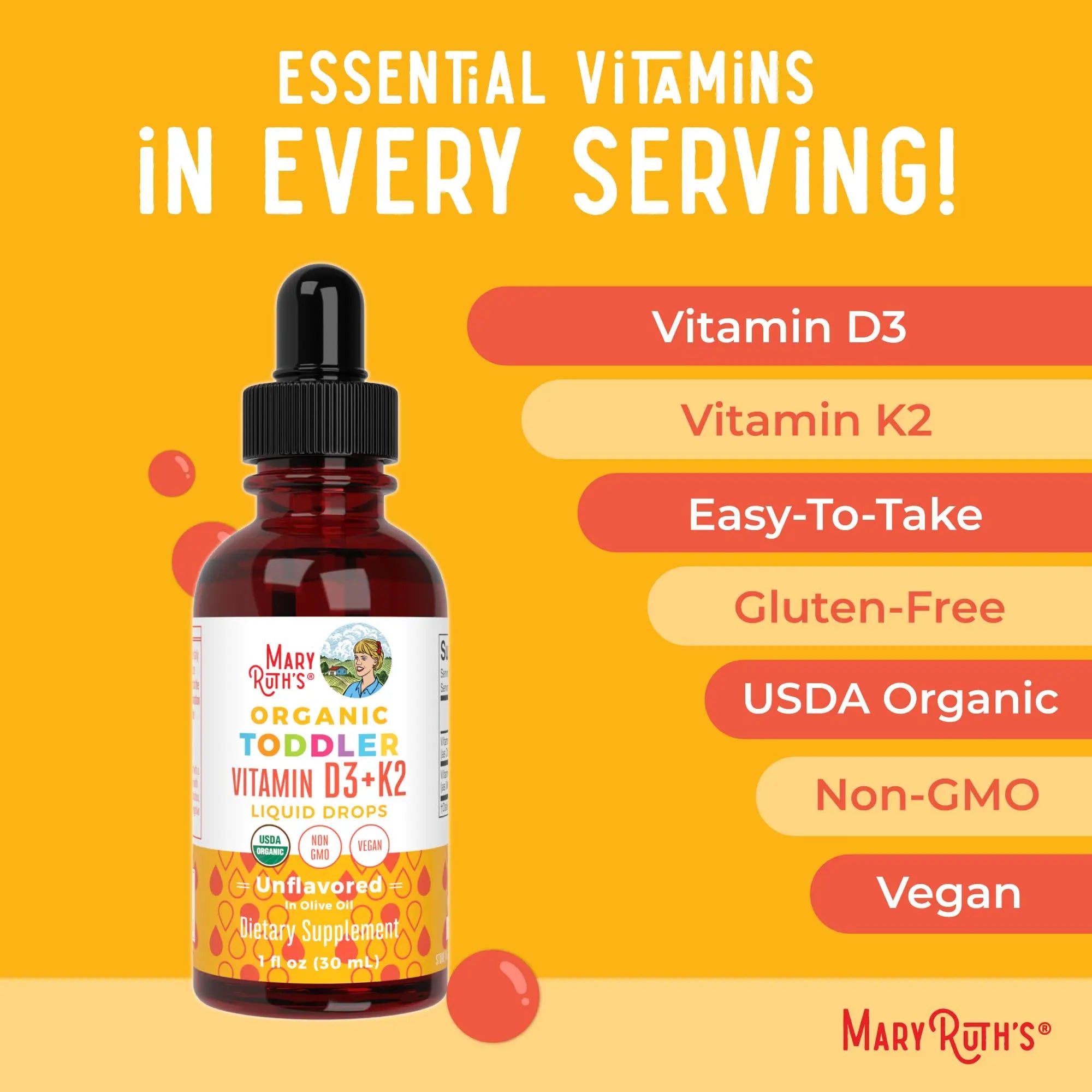 MaryRuth Organics Vitamin D3 | Vitamin K2 | Vitamin D3 K2 Drops | K2 D3 Vitamin Liquid Supplement for Toddlers | Kids Supplement for Calcium Absorption Strong Bones | Vegan | Gluten Free | 1 Fl Oz MARYRUTH'S Au supplements