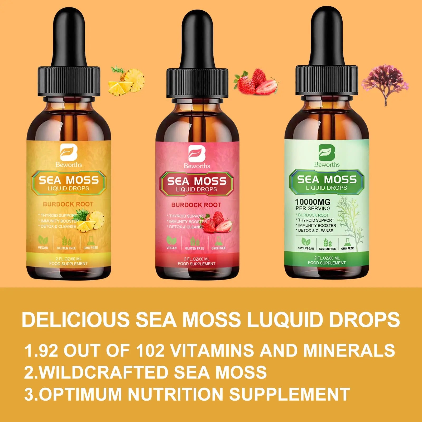 B BEWORTHS Sea Moss Liquid Drops - Organic Irish Sea Moss Gel with Burdock Root B BEWORTHS Au supplements