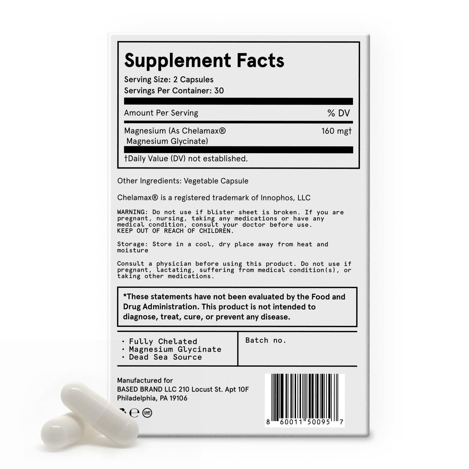Based Dead Sea Magnesium | Pure Magnesium Glycinate | Support Stress Relief, Sleep, Heart Health, Nerves, Muscles, and Metabolism | 60 Capsules Based Supplements Au supplements