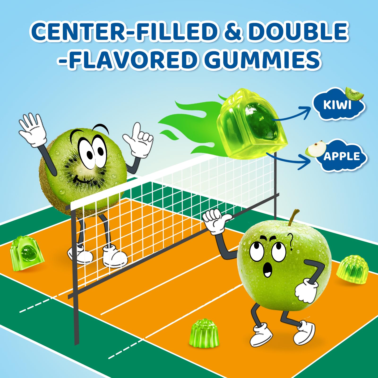 Center-Filled Magnesium Gummies for Kids 300MG - Magnesium Glycinate Gummies with L-theanine, Omega-3, Vitamin B6, D for Kids & Adults, Supplement for Sleep, Calm & Muscle Relaxation - Apple & Kiwi CNCHEF Au supplements