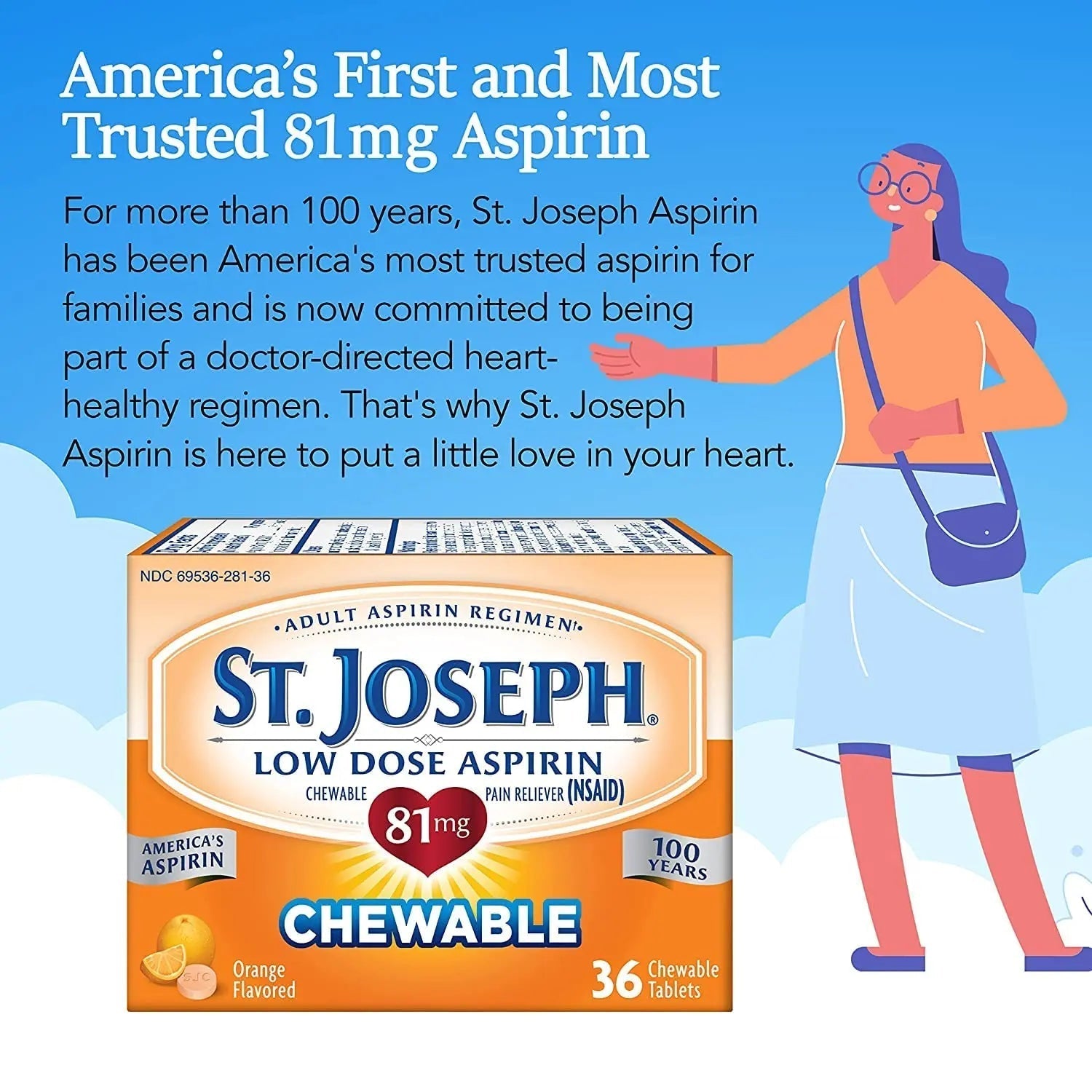 St. Joseph Orange Chewable 81mg Aspirin, 36 Tablets (Pack of 3) St. Joseph Au supplements