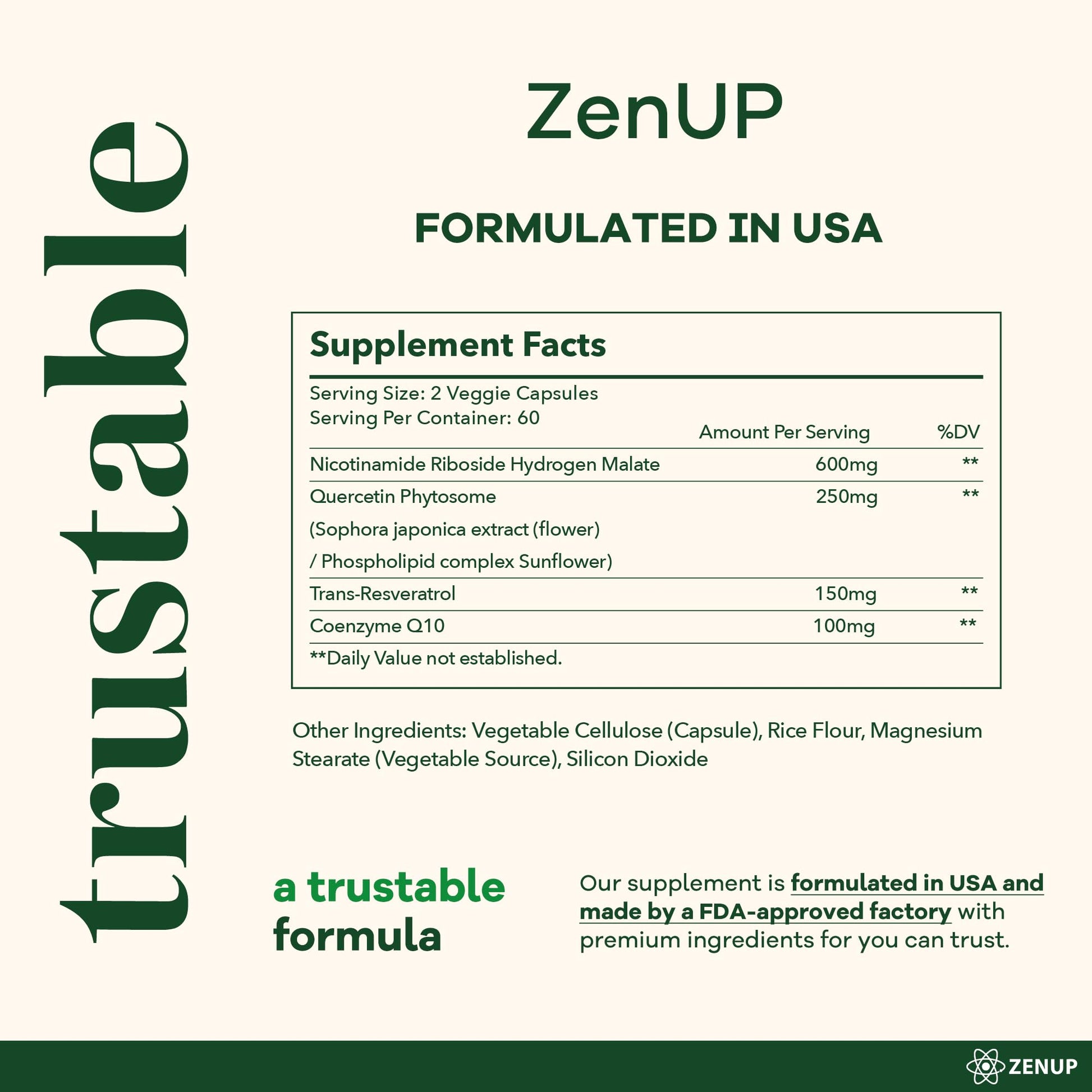 ZenUP NAD+ Supplement | 1100mg Liposomal Nicotinamide Riboside with Resveratrol & Quercetin | Anti-Aging, Cellular Energy, Mental Focus | 120 Caps ZenUP Au supplements