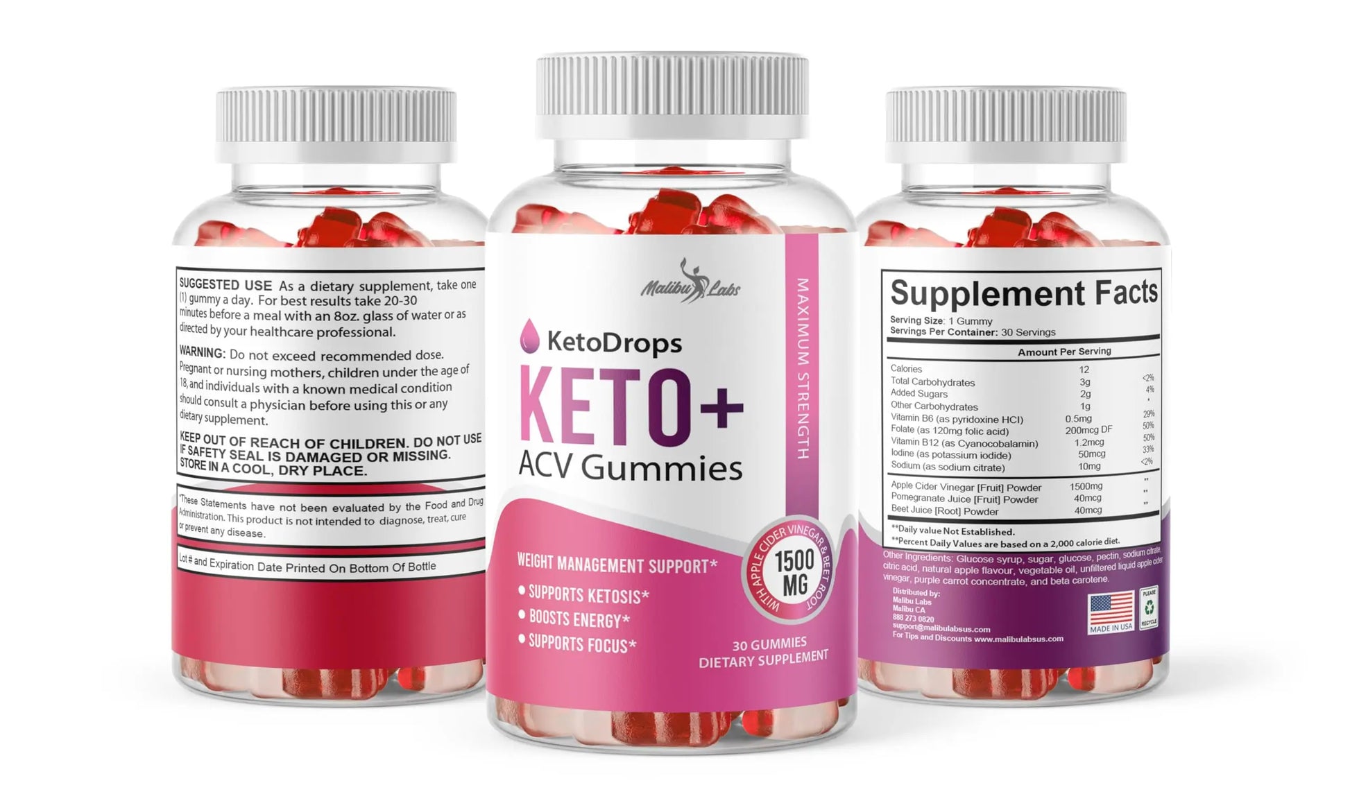 Keto Drops ACV Gummies Weight Loss - 1500mg Once a Day, Strong Time Released Malibu Labs Au supplements
