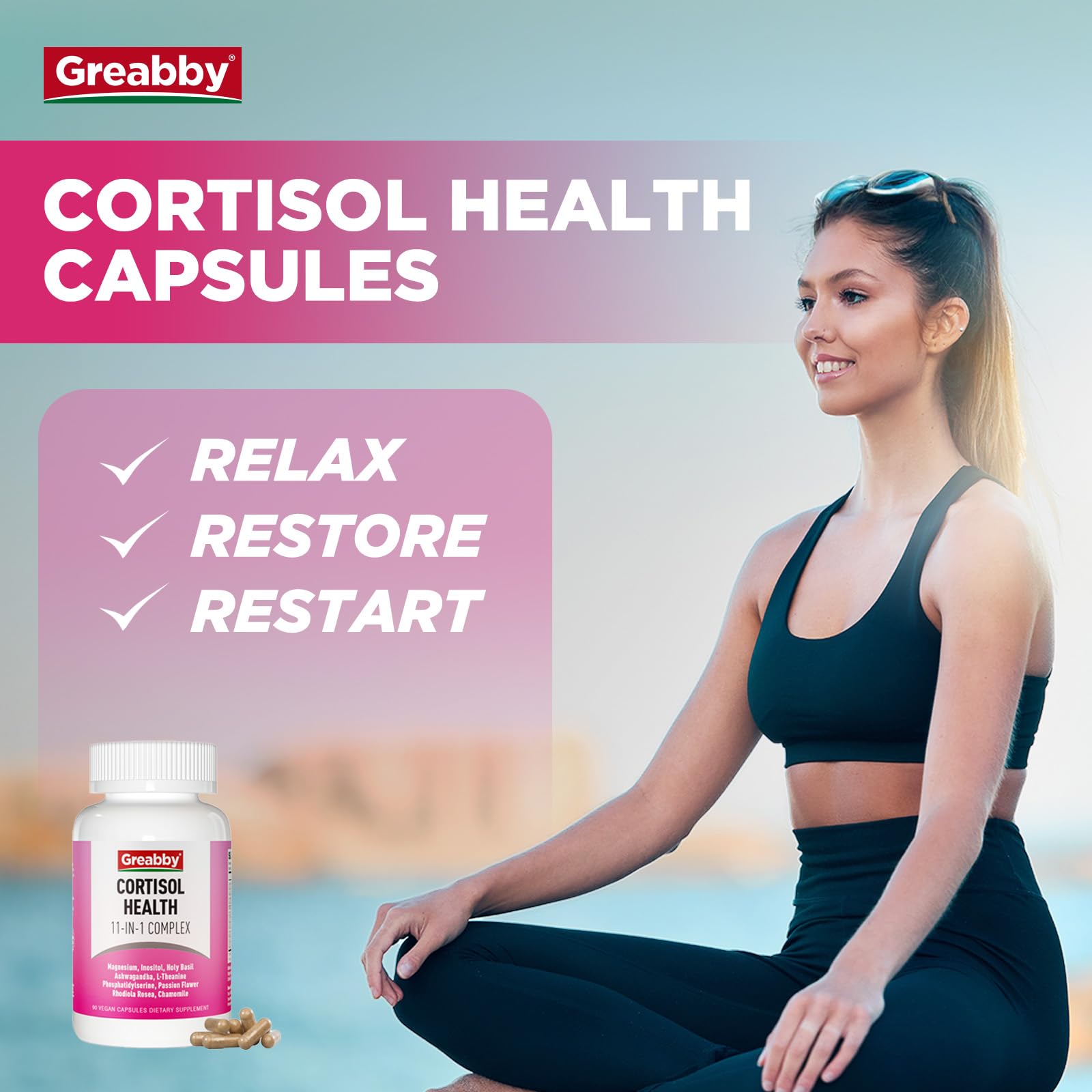 GREABBY Cortisol Supplements for Women, 11-in-1 Formula with Ashwagandha, L-Theanine, Phosphatidylserine and More, Lower Cortisol Health Support, 90 Vegan Capsules GREABBY Au supplements