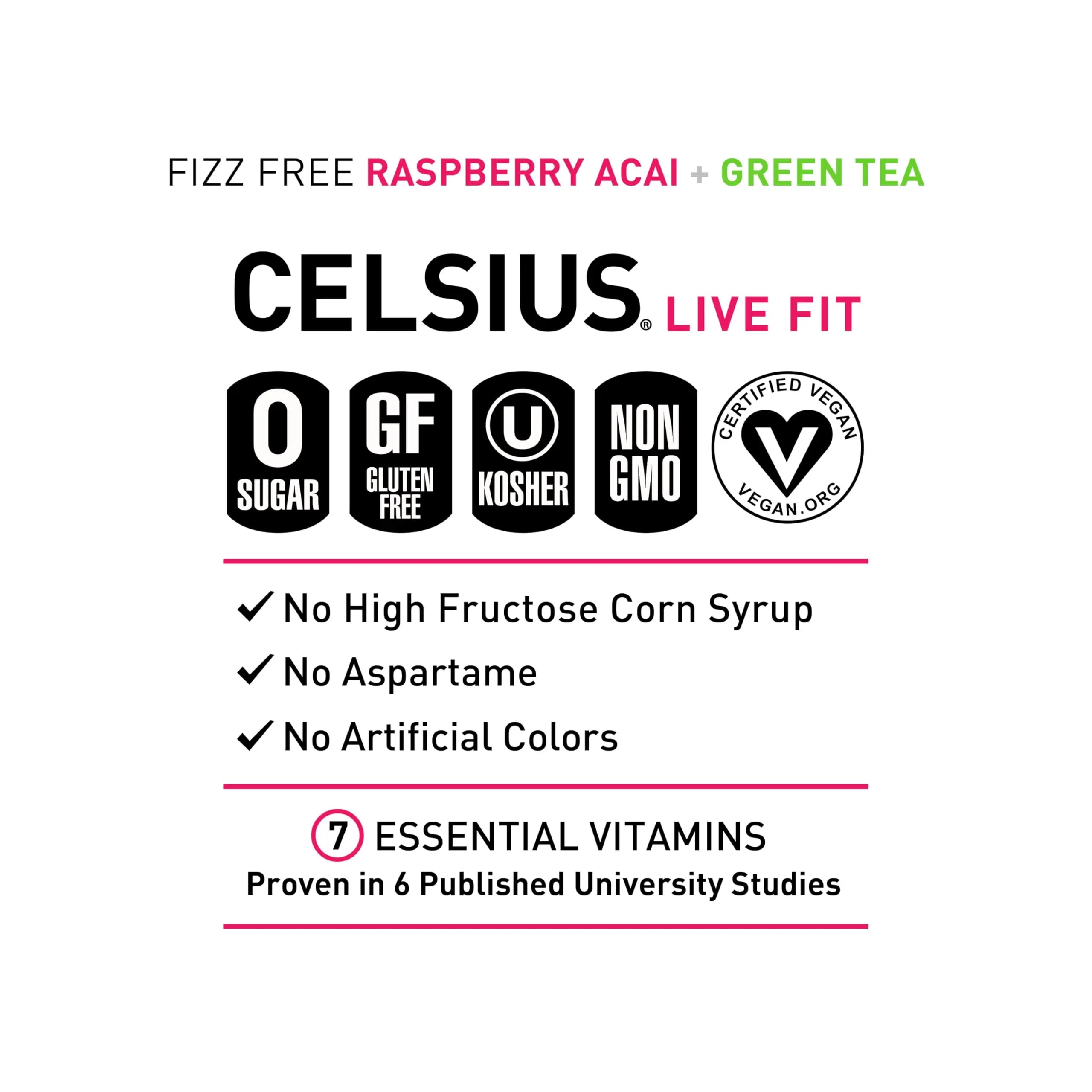 CELSIUS Raspberry Acai Green Tea, Functional Essential Energy Drink 12 Fl Oz (Pack of 12) Packaging may vary CELSIUS Au supplements