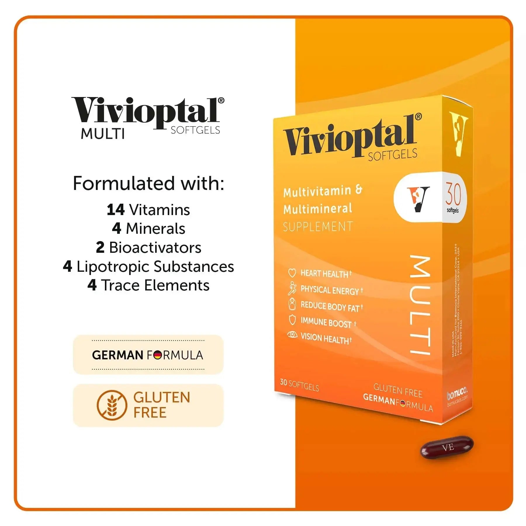 Vivioptal Multi 30 Softgels, Multivitamin & Multimineral, Gluten Free, German Formula Vivioptal Vitamins Au supplements