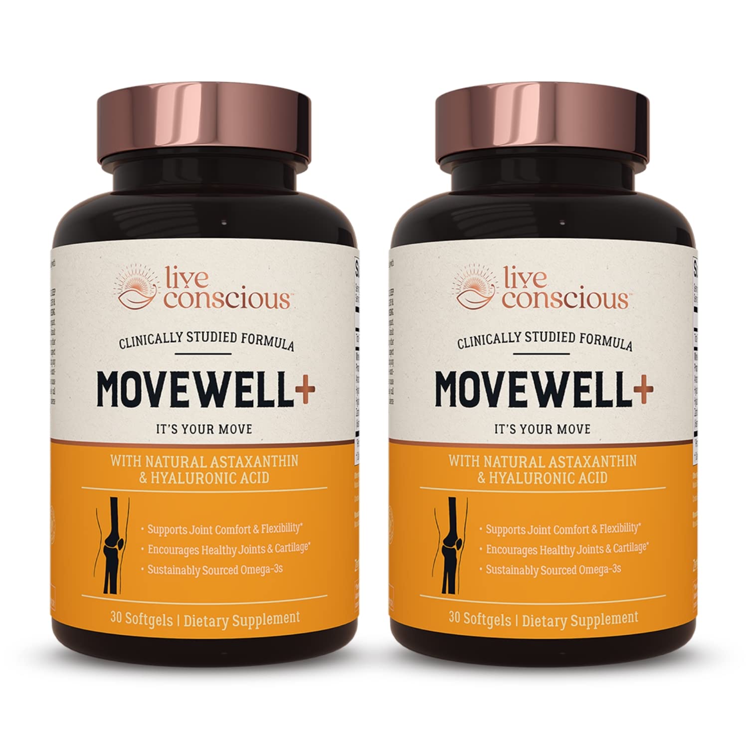 Live Conscious Joint Health Supplement - MoveWell Plus Antarctic Krill Oil, Natural Astaxanthin and Hyaluronic Acid | Outperforms Glucosamine (2 Pack) Live Conscious Au supplements