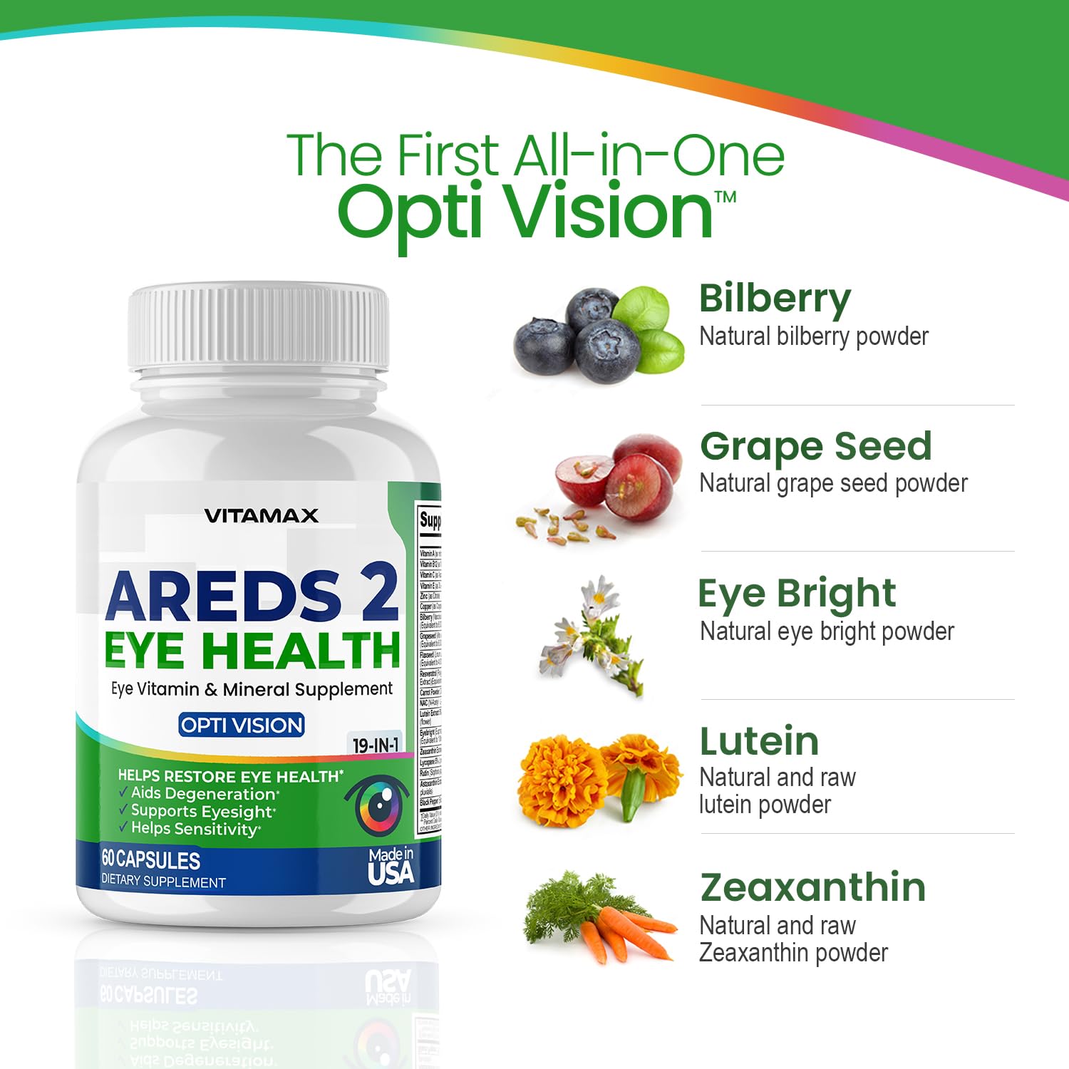 AREDS 2 Eye Vitamins - Lutein, Zeaxanthin, Bilberry, Astaxanthin Mineral Vision Supplement - Supports Eye Strain, Dry Eyes, Pressure, and Vision Health - Made in USA - 120ct Vitamax Au supplements