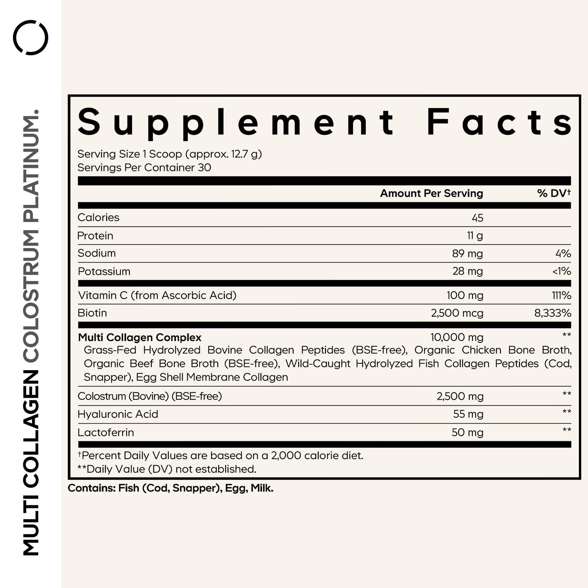 Codeage Multi Collagen Colostrum Powder Platinum - Hydrolyzed Grass-Fed Bovine Collagen Peptides, Grass-Fed Bovine Colostrum Supplement, Vitamin C, Biotin, Hyaluronic Acid, Lactoferrin - 13.4 Oz. Codeage Au supplements