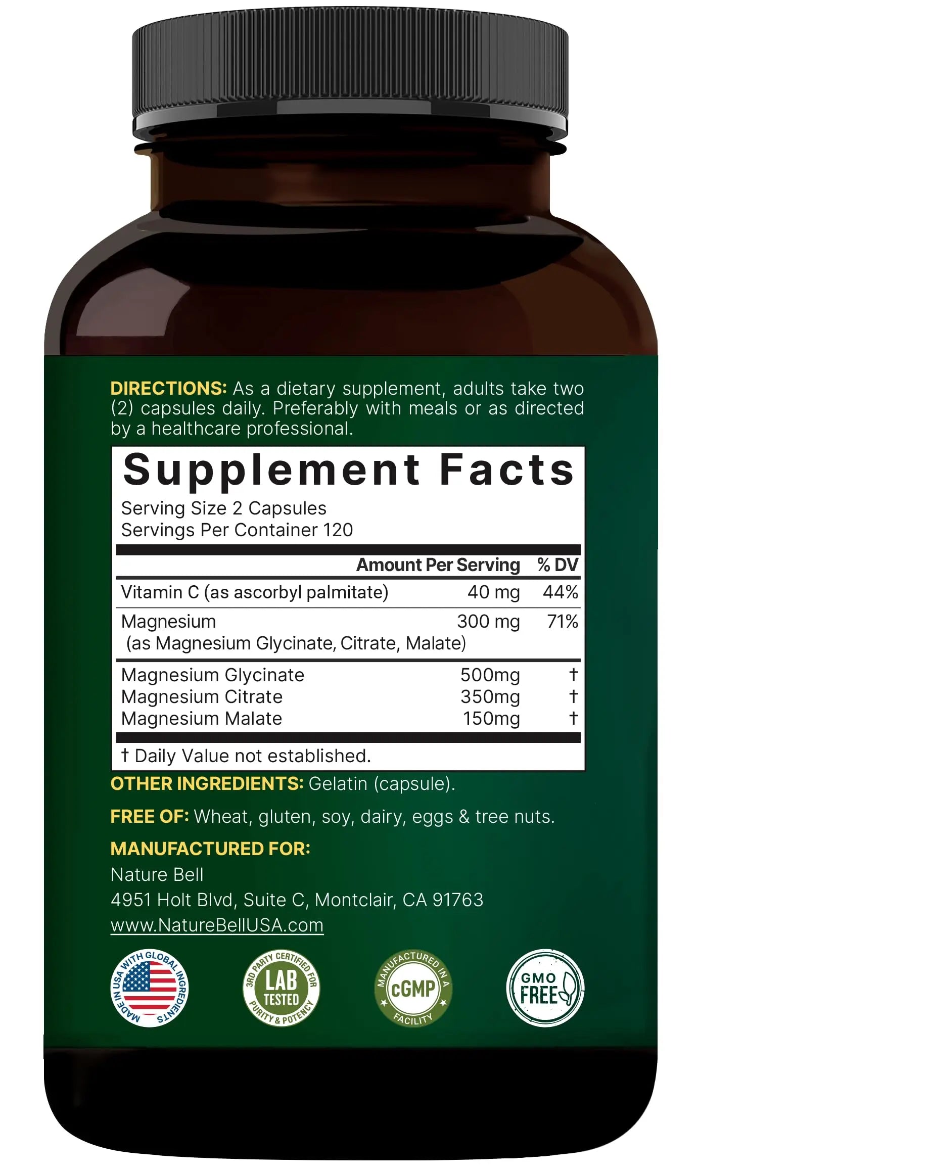 NatureBell Magnesium Complex for Women & Men 1,000mg Per Serving – 240 Capsules – Triple Magnesium Complex with Glycinate, Citrate & Malate – Chelated & Purified – Non‑GMO, Filler Free NatureBell Au supplements