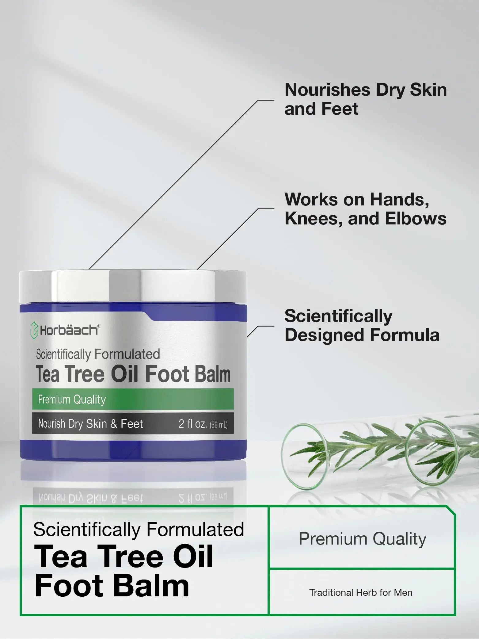 Tea Tree Oil Foot Balm | 2 oz | Moisturizes and Nourishes Dry Skin & Feet | Scientifically Horbäach Au supplements