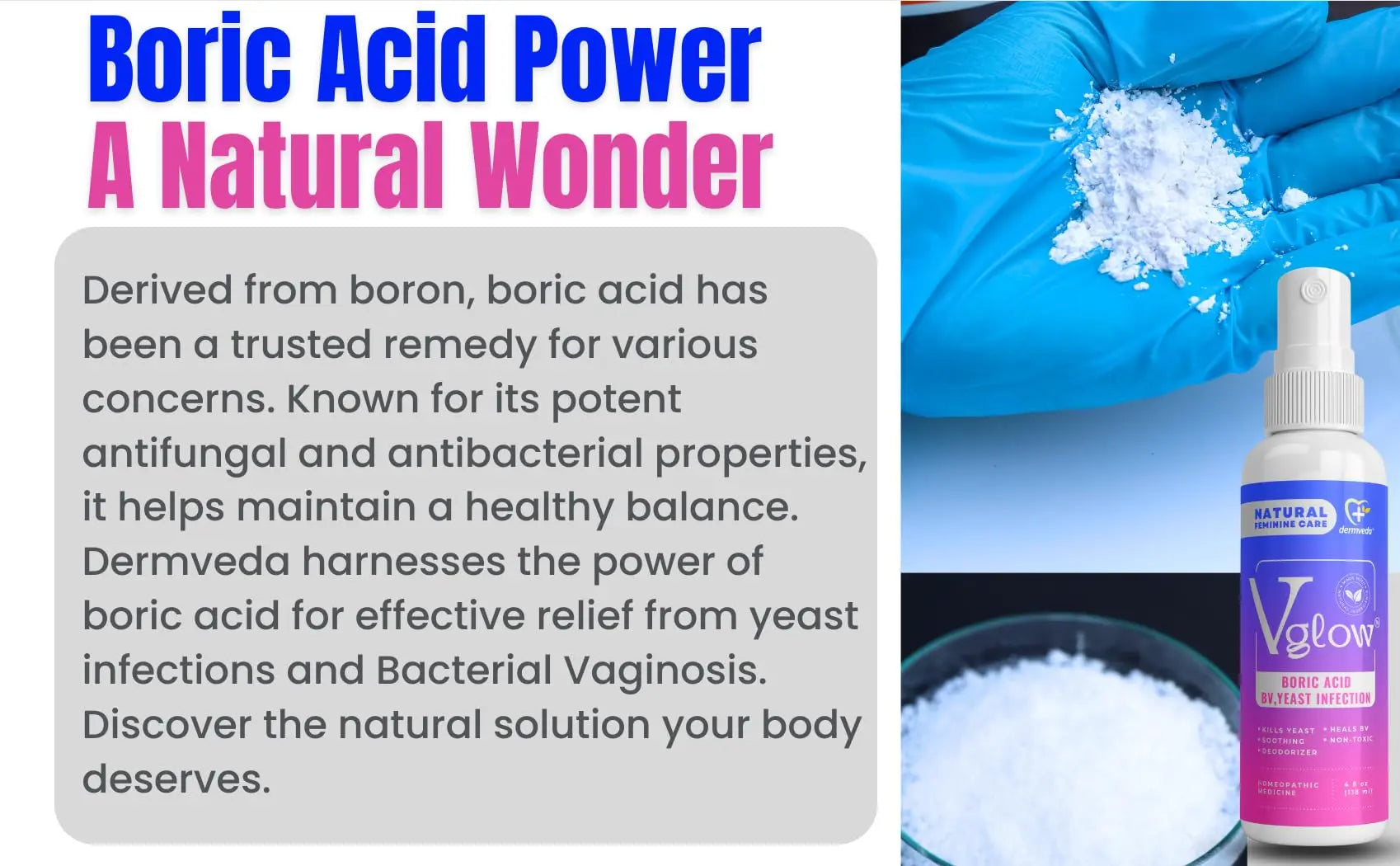 Dermveda Boric Acid BV Relief for Women - Natural Yeast Infection, Odor, Itch Relief Solution Dermveda Au supplements