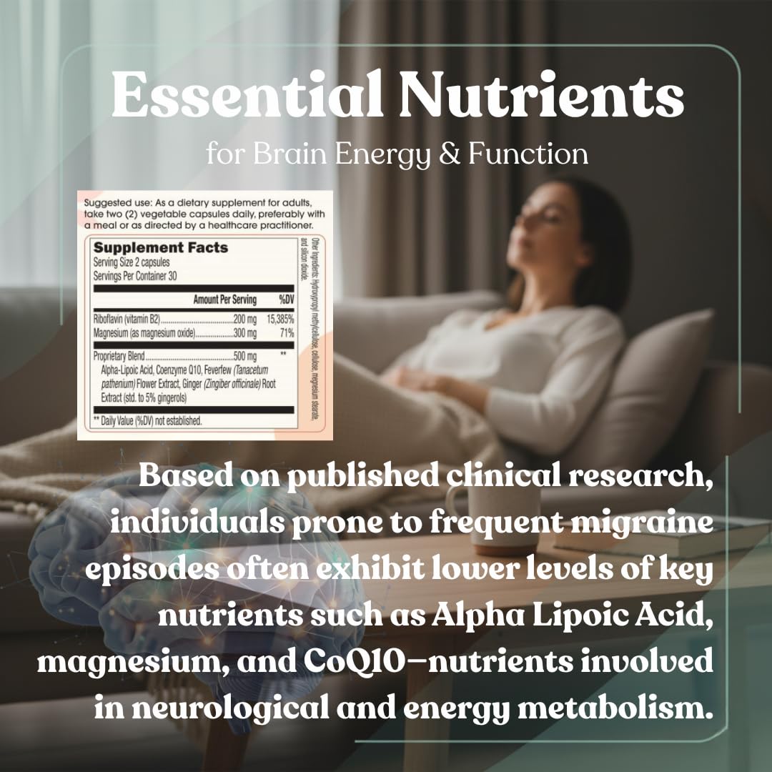 Headache and Migraine Relief Supplements - Drug Free Migraine Prevention Supplement - Natural Supplements for Migraine Headaches - Helps Reduce Frequency & Severity (60 Capsules) MIGUARD Au supplements
