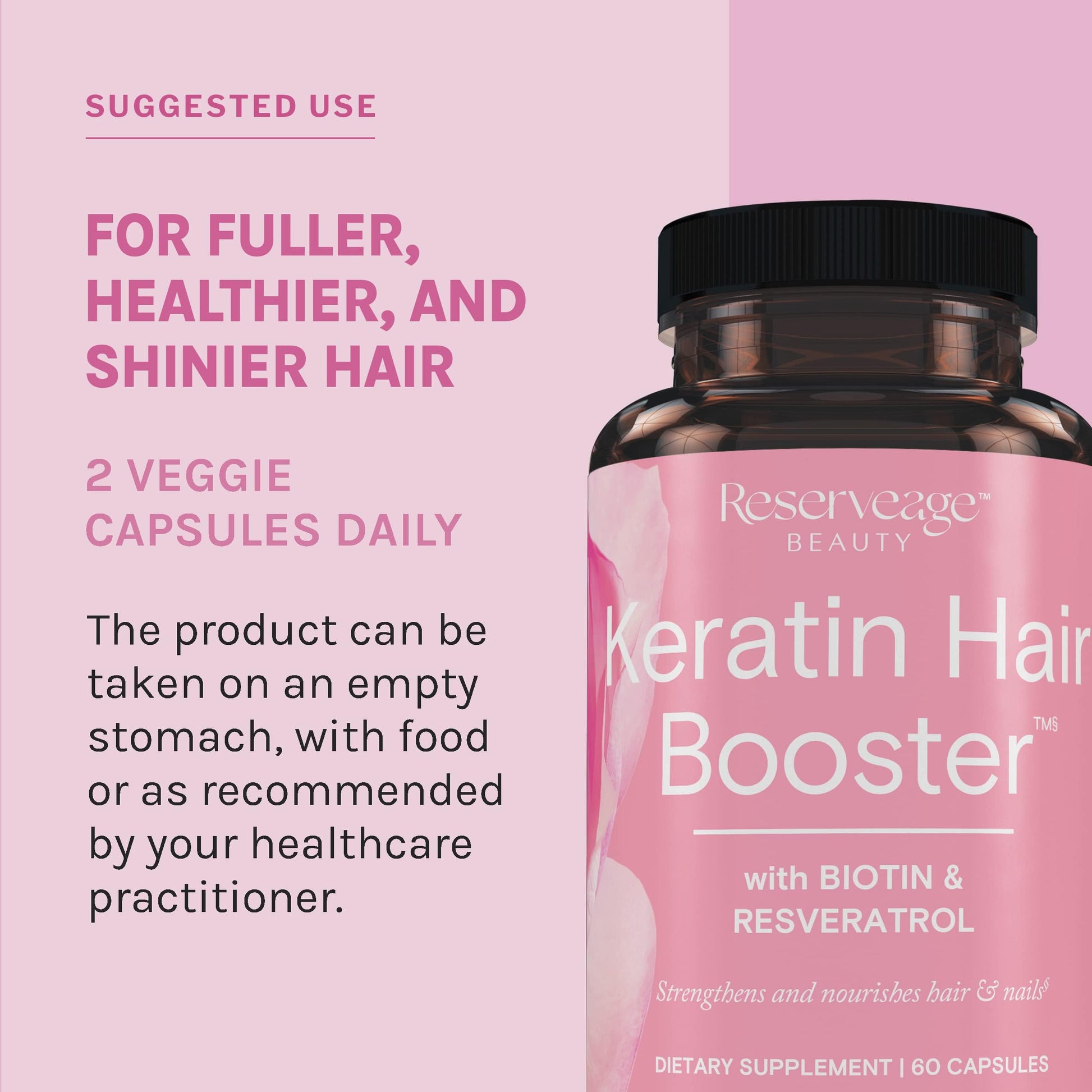 Reserveage Ultra Collagen Booster & Keratin Hair Booster - Features Dermaval, Biotin & Resveratrol - Support Hair & Skin - 60 Ultra Collagen Capsules, 60 Keratin Capsules Reserveage Nutrition Au supplements