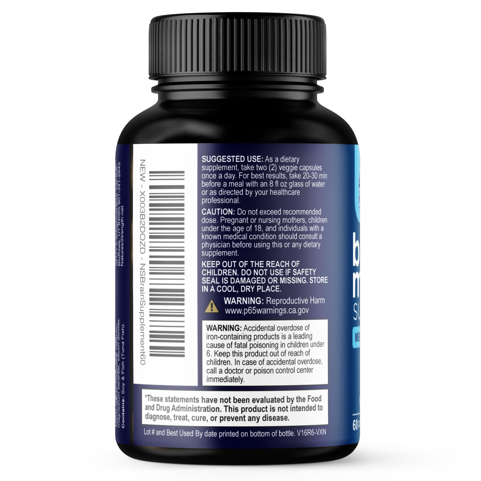 Brain Memory Supplement Pills - 3X Strength Nootropics for Concentration, Clarity & Focus Support - Brain Health Cognitive Vitamins with Bacopa, Phosphatidylserine & DMAE, Brain Booster - 60 Capsules Nature's Strength Au supplements