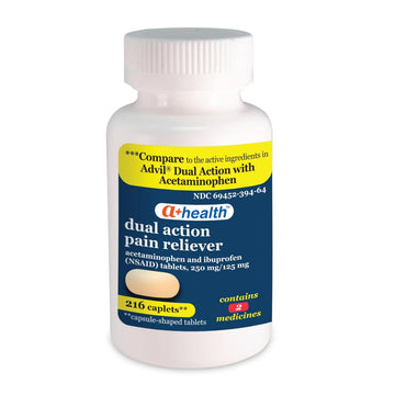 A+Health Dual Action Acetaminophen 250 mg and Ibuprofen (NSAID) 125mg Pain Reliever Caplets, 216 Count, 2 Medicines in 1 Caplet, Up to 8 Hours of Pain Relief A+Health Au supplements