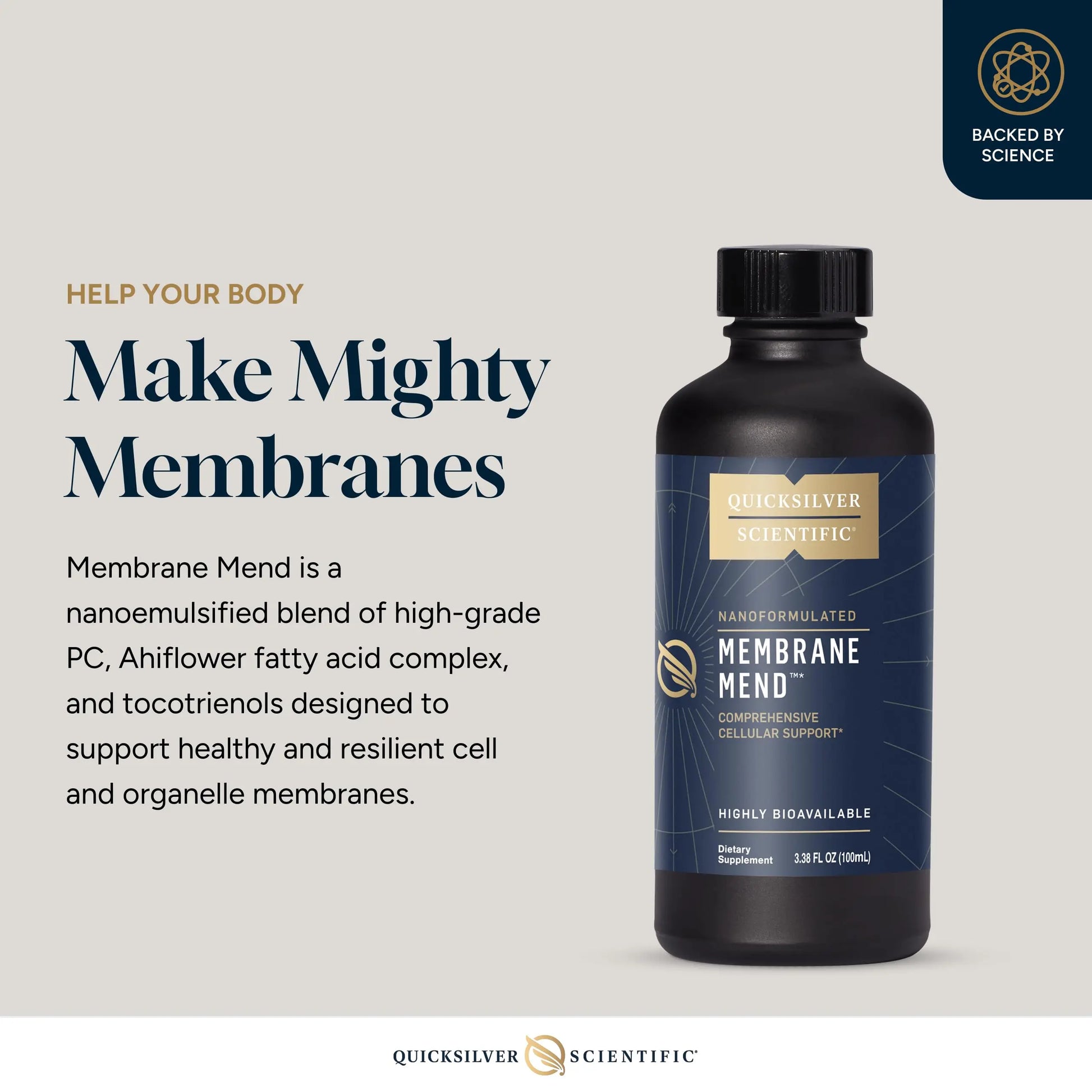 Quicksilver Scientific Membrane Mend - Brain, Cellular & Healthy Aging Support with Phosphatidyl Choline (PC), Vitamin E Tocotrienols, Ahiflower Oil & Astaxanthin Supplements (3.38oz / 100ml) Quicksilver Scientific Au supplements