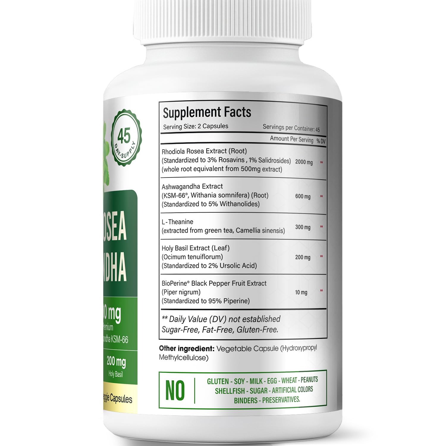 FloraBliss Rhodiola Rosea with Ashwagandha KSM-66, L-Theanine, Holy Basil & Black Pepper - 90 High Potency Vegan Capsules - 45-Day Supply FloraBliss Au supplements