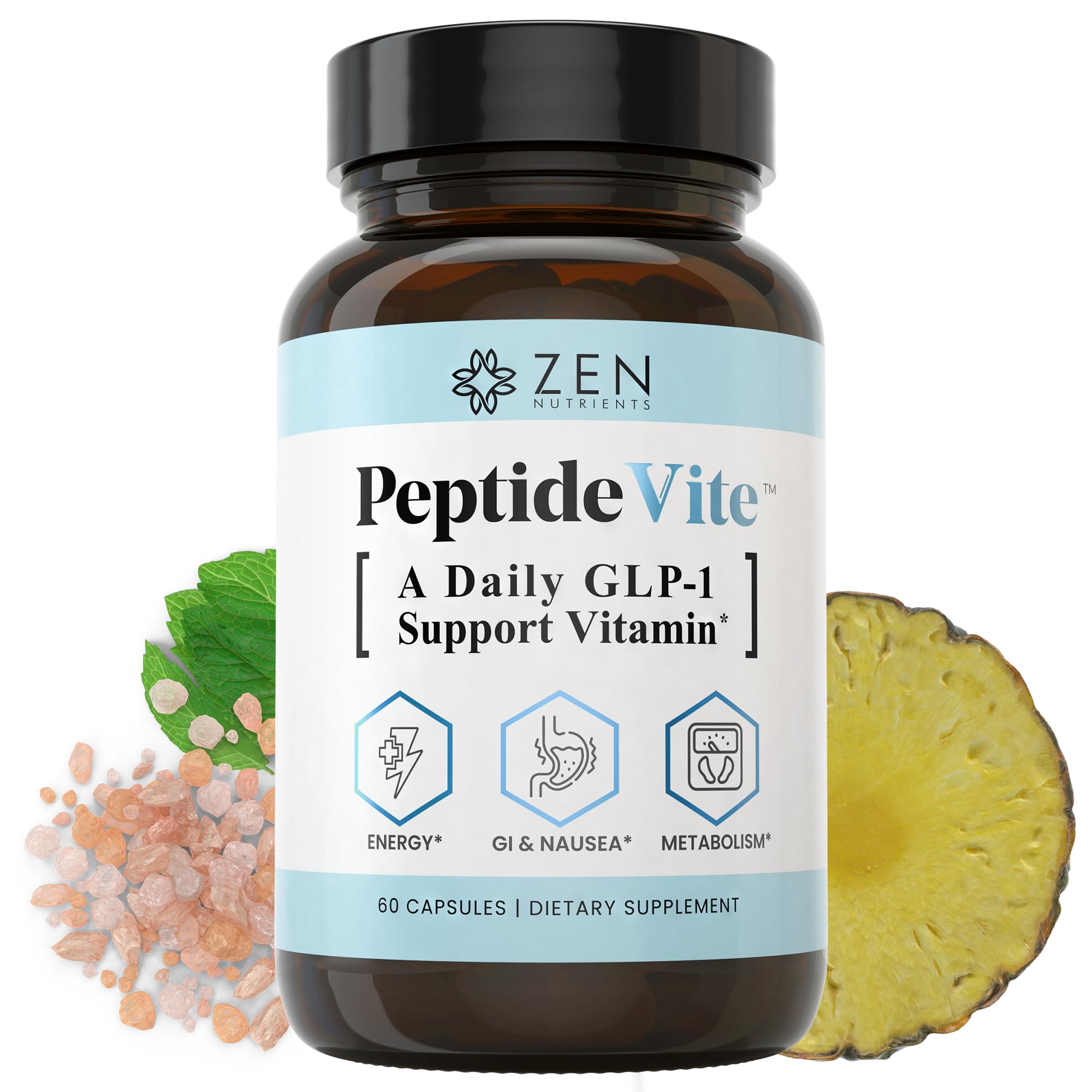 Zen Nutrients PeptideVite GLP-1 Support Vitamin for Gut Health with Probiotics, Bromelain, Chromium Picolinate & Organic Ginger (60 Capsules) Zen Nutrients Au supplements