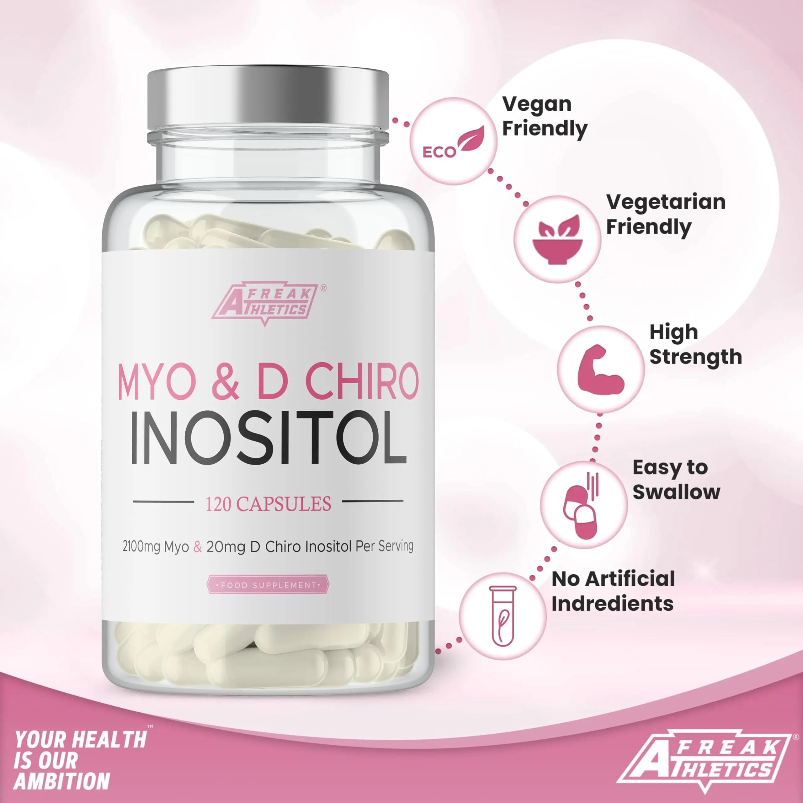 Myo-Inositol & D Chiro Inositol - Supports Women with PCOS -120 Capsules - Promotes Freak Athletics Au supplements