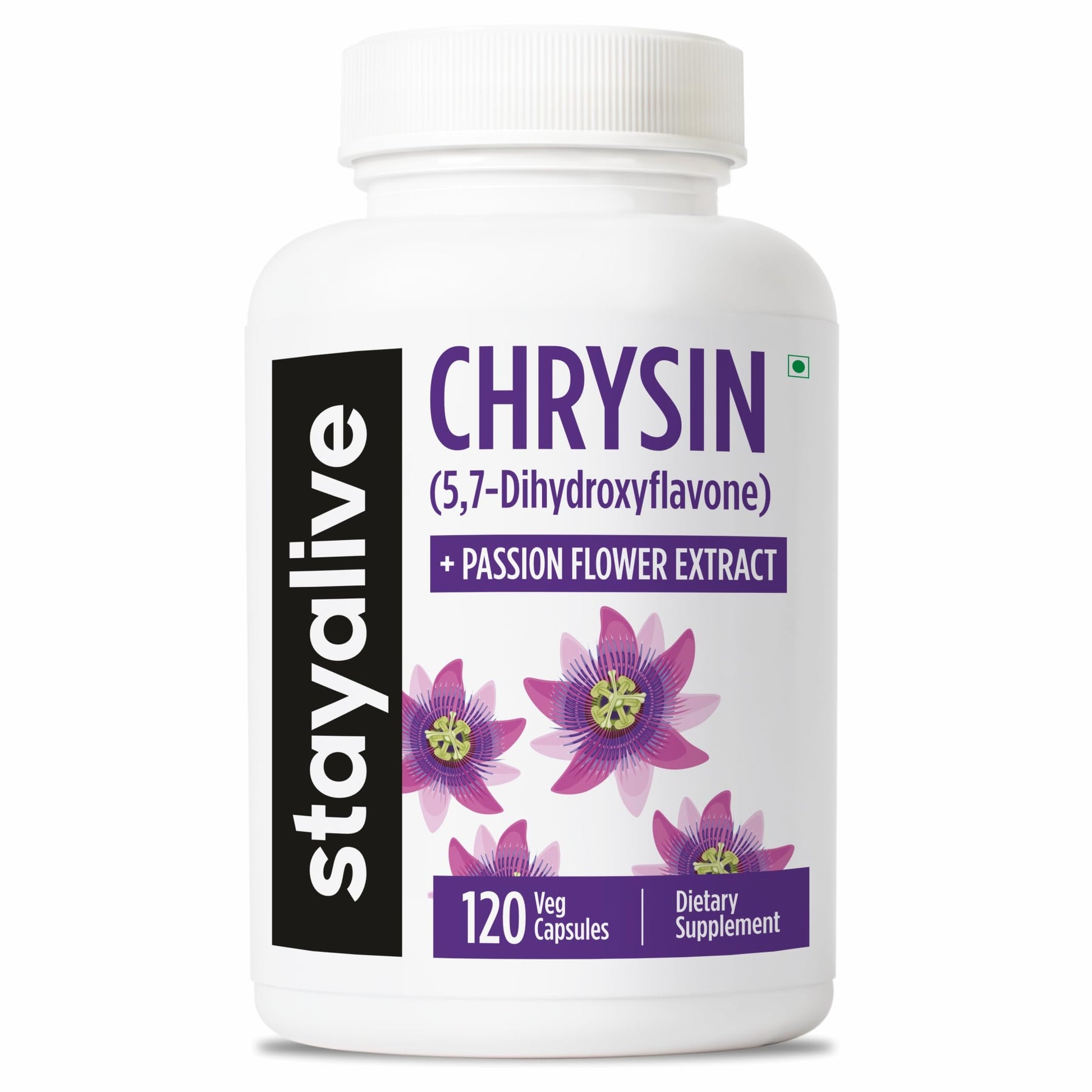 STAY ALIVE Chrysin Supplement 500mg & Passion Flower Extract Powder, 5,7-Dihydroxyflavone, Non-GMO and Gluten-Free Chrysin for Men and Women, 120 Capsules STAY ALIVE Au supplements