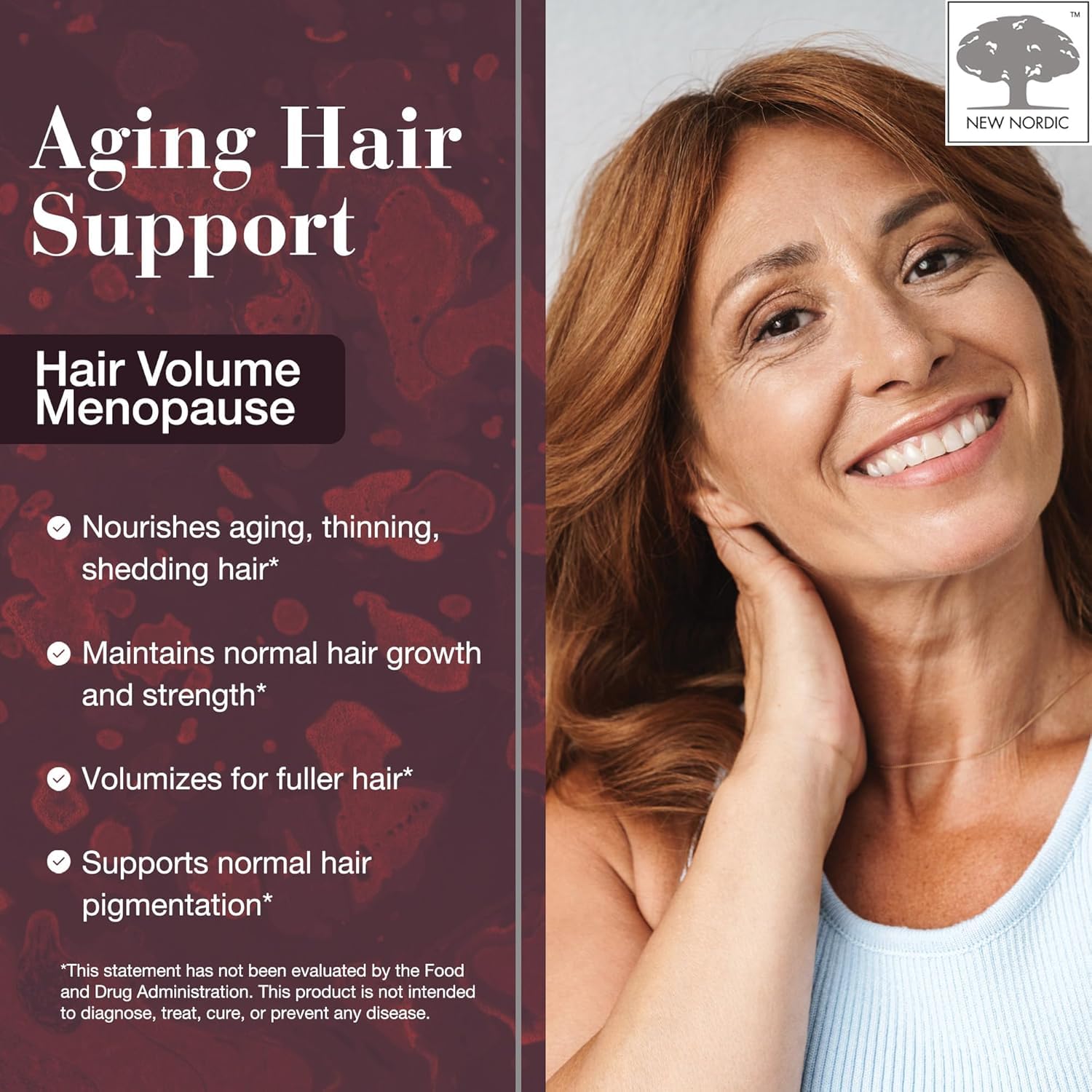 New Nordic Hair Volume Menopause, Supports Healthy Hair Growth During and After Menopause, Pine Bark and Annurca Apple Extract, 30 Tablets NEW NORDIC Au supplements
