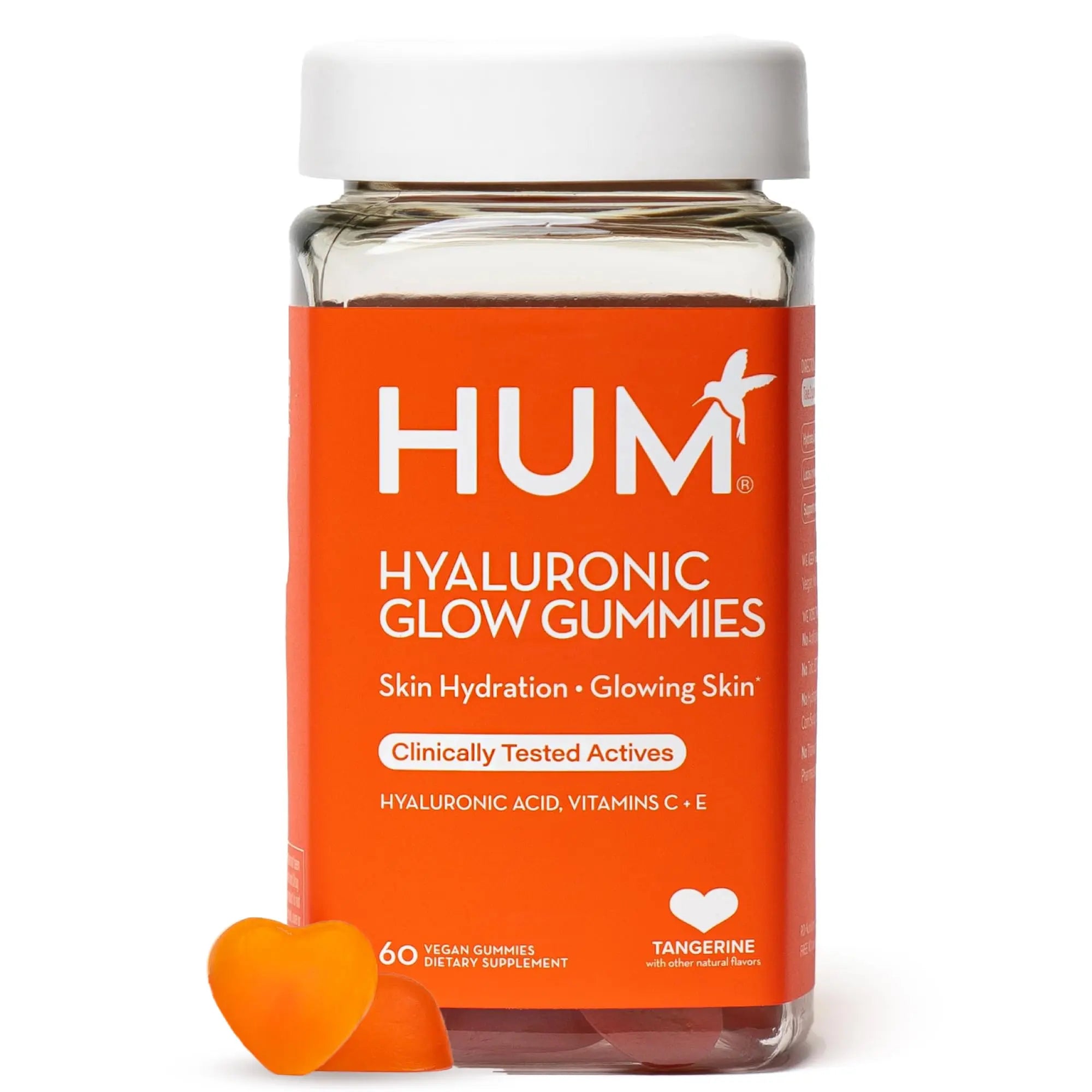 HUM Hyaluronic Glow Hydrating Skin Care Supplement, with Low Molecular Hyaluronic Acid, Vitamin C from Amla Fruit, and Vitamin E, Antioxidant Support for Skin Hydration, Tangerine, 60 Vegan Gummies HUM Au supplements