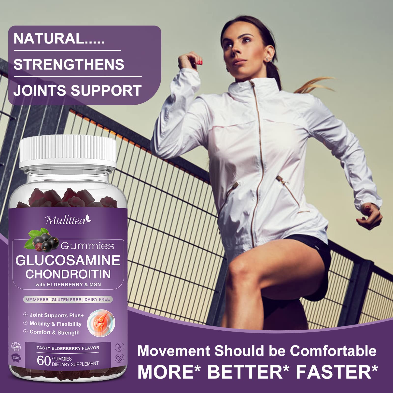 Mulittea Glucosamine Chondroitin Gummies - Extra Strength Joint Support Supplement with MSM & Elderberry for Natural Joint, Antioxidant Immune Support for Adults, Men & Women-(2 Pack) Mulittea Au supplements