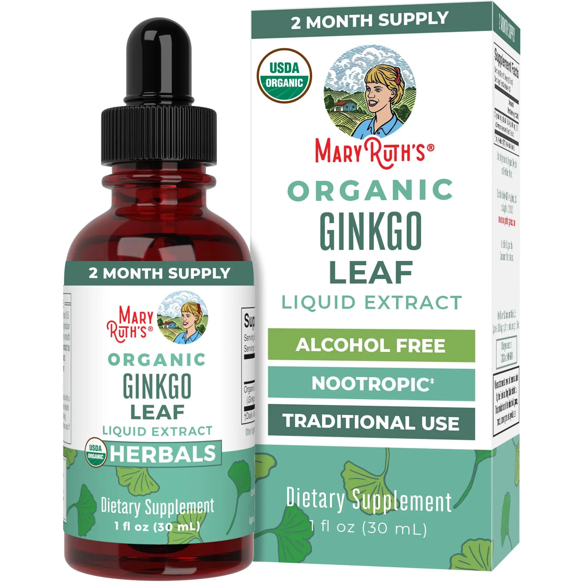 MaryRuth Organics Ginkgo Leaf Liquid Drops | Herbal Supplement | Nootropic | Circulatory System & Nervous System Health | USDA Organic | Non-GMO | Vegan | 60 Servings MARYRUTH'S Au supplements