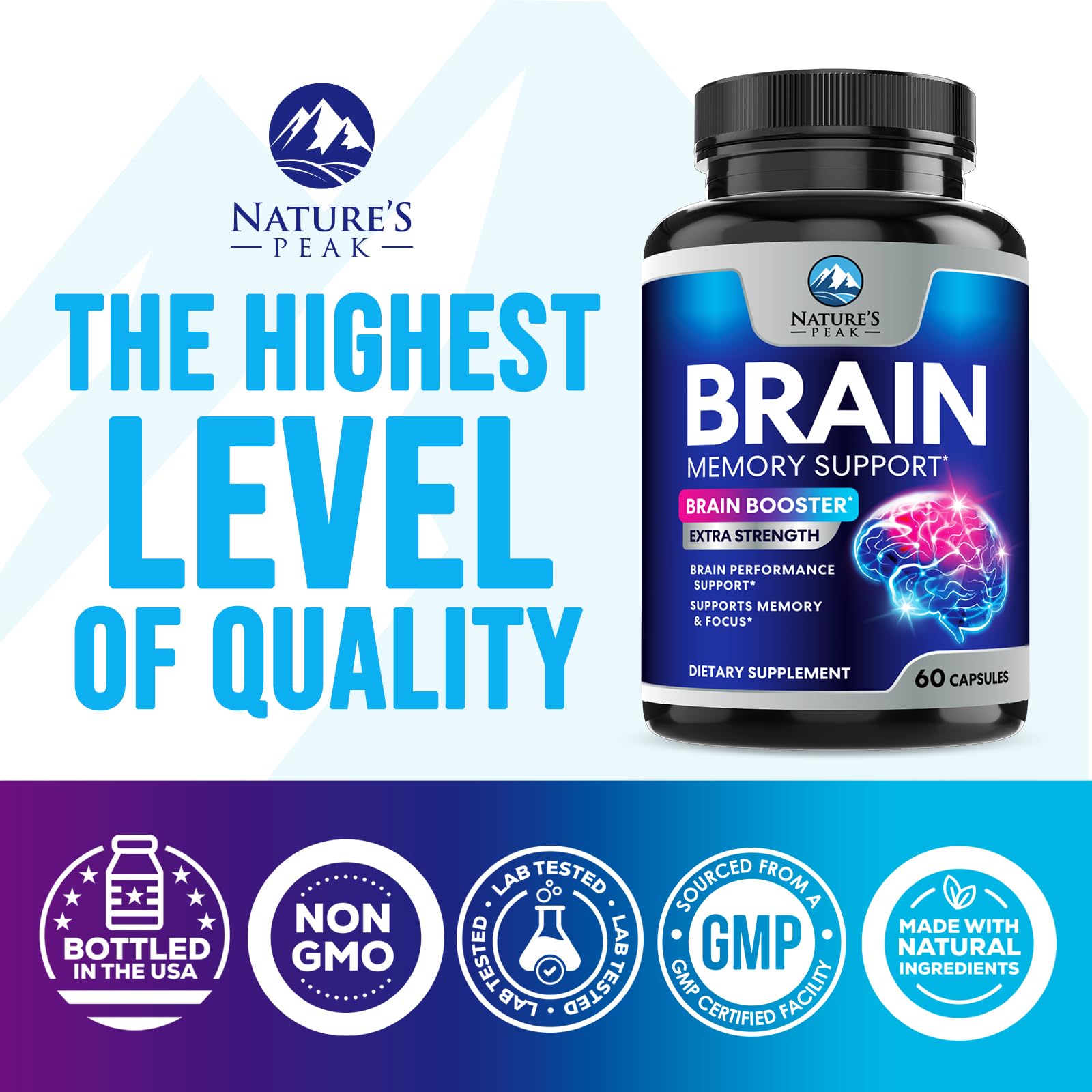 Brain Memory Supplement - 3X Strength Nootropics for Concentration, Clarity & Focus Support - Brain Health Cognitive Vitamins with Bacopa, Phosphatidylserine & DMAE, Brain Booster Pills, 60 Capsules Nature's Peak Au supplements