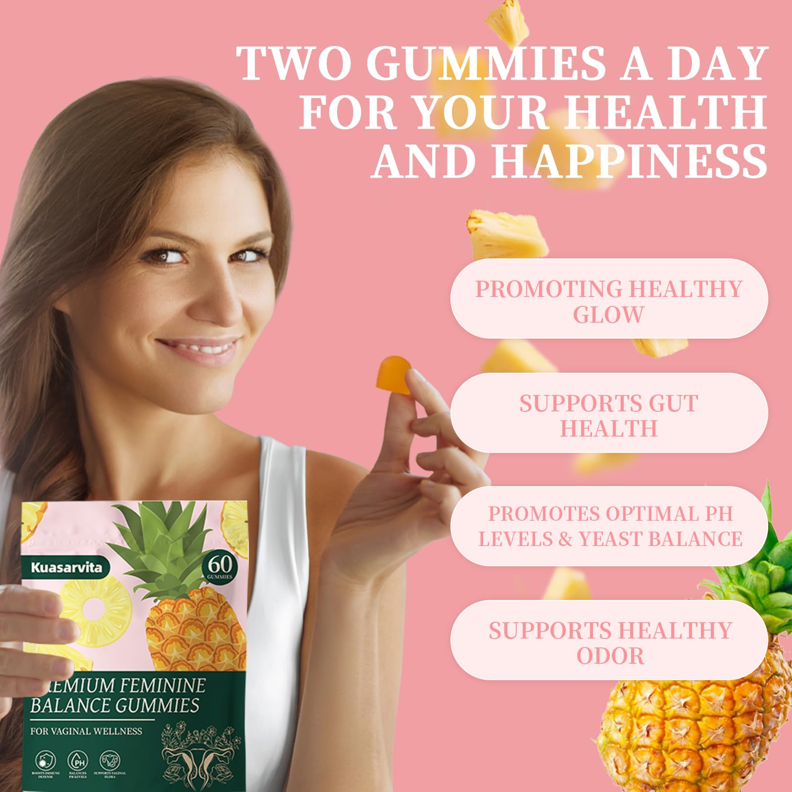 Premium Feminine Balance Gummies,Vital Vaginal Probiotics Source Feminine Gummies,Probiotic Gummies for Prenatal & Postnatal Women - Probiotics for Digestion, pH Balance, Gut Health, Immune Support Kuasarvita Au supplements