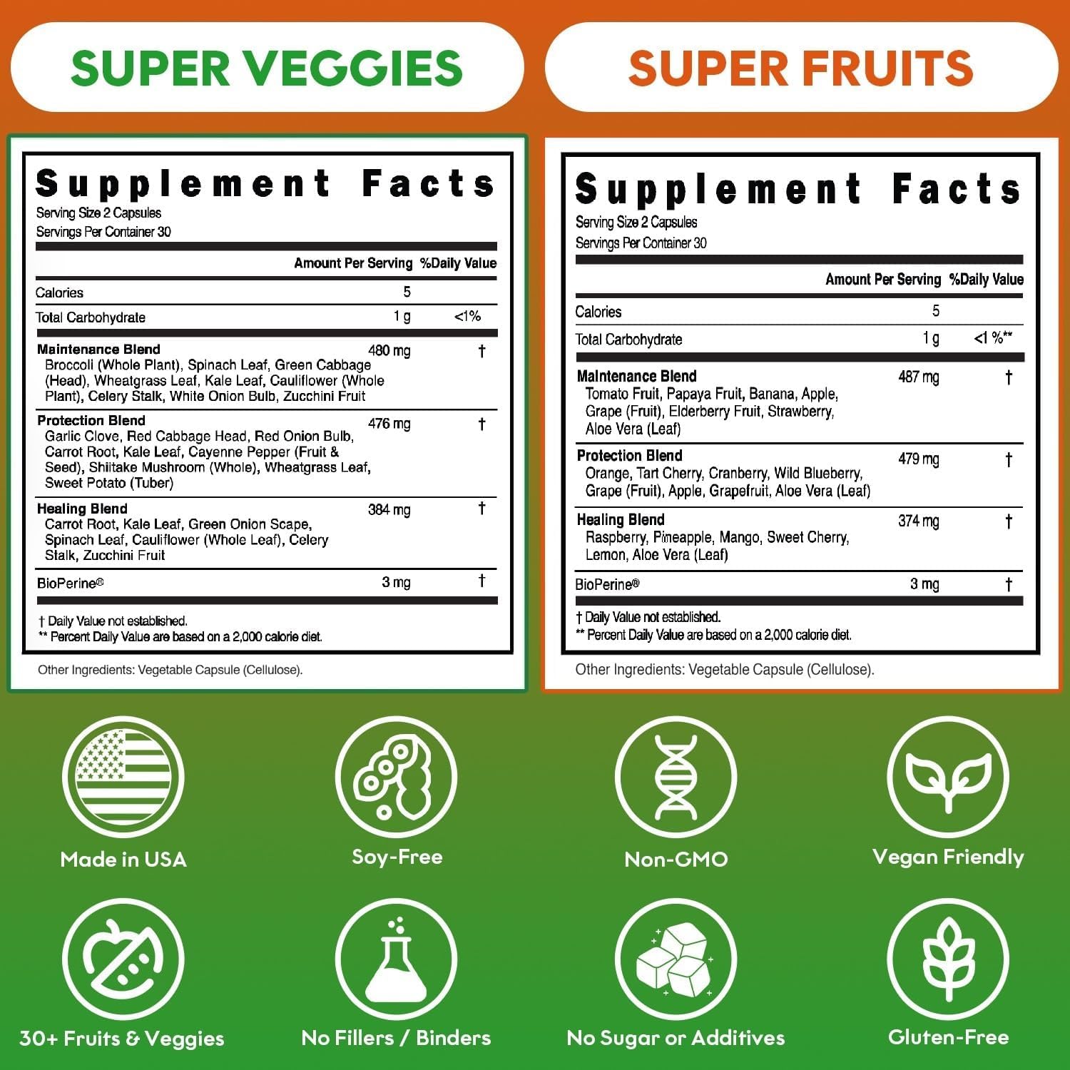 Fruits and Veggies Supplement Powerfull Blend of 39 Whole Fruits and Veggies, Fills Nutritional Gaps, Get Energy, Well-being. USA Made Non-GMO/Vegan/Gluten Free. Packaging May Vary (60 Day Supply) ROOTIE Au supplements