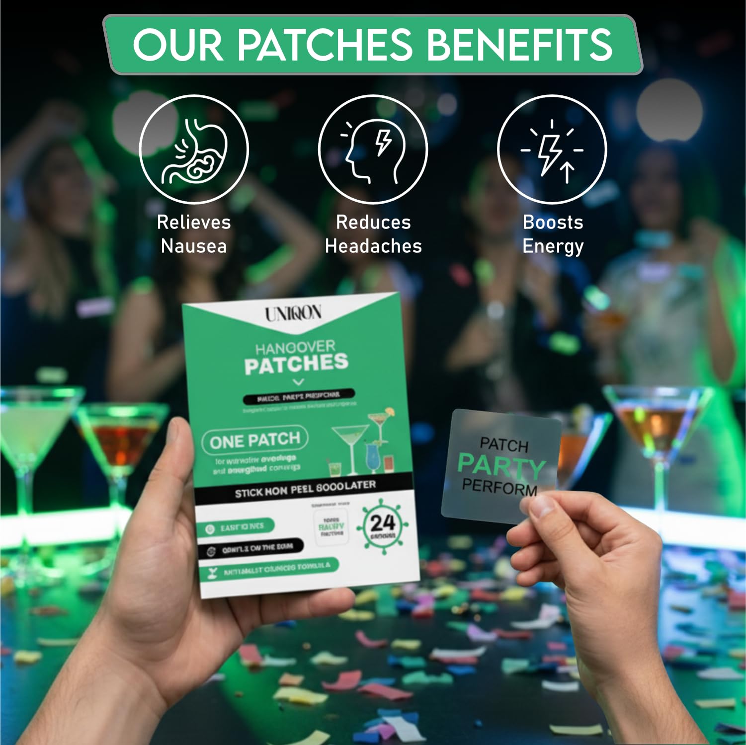 Recovery Patches 24 Pack, 100% Natural Ingredients Party Recovery Patch with Skin-Friendly & Waterproof Design, Strong Adhesive Party Patch for Secure Fit, Enhanced Morning Formula Uniqon Au supplements