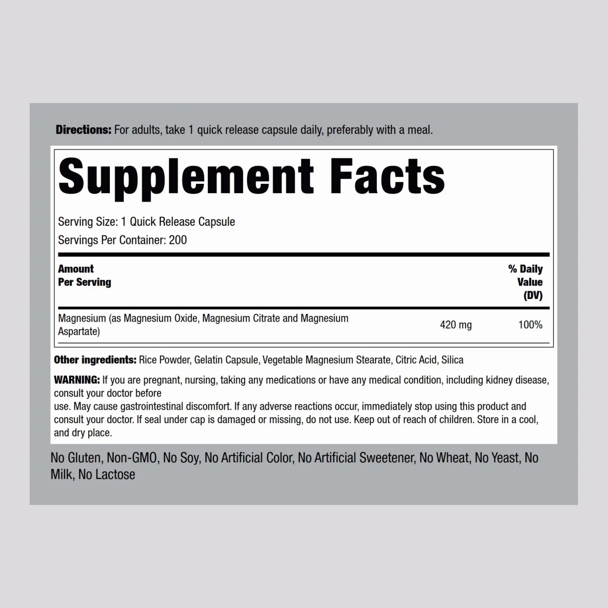 Piping Rock Triple Magnesium Complex | 420 mg | 200 Capsules | Magnesium Oxide, Citrate, and Aspartate Supplement | Non-GMO, Gluten Free Piping Rock Au supplements