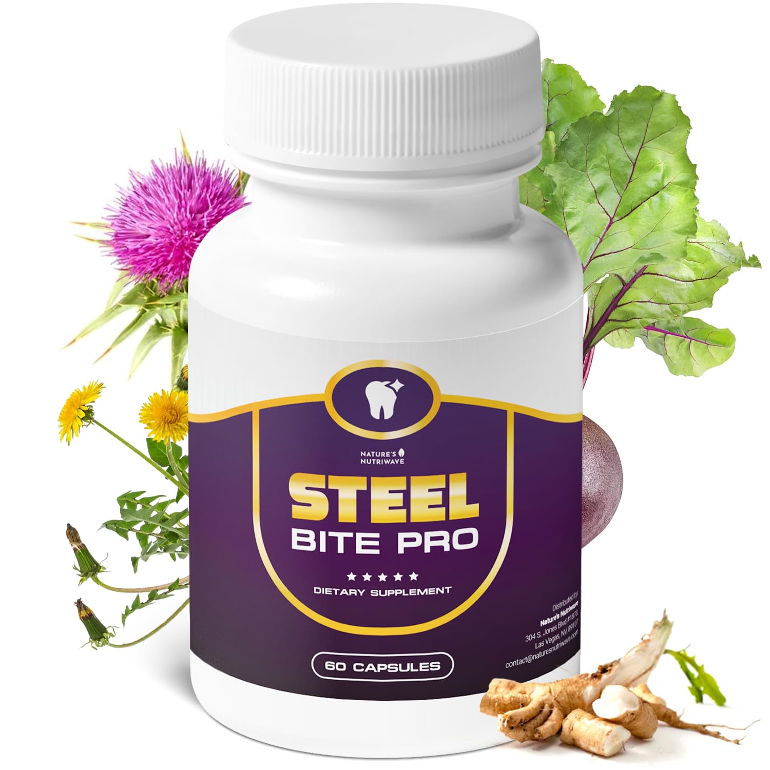 Nature’s NutriWave Steel Bite Pro Oral Wellness Supplement – 23 Plant-Based Ingredients with Zinc & Turmeric – Non-GMO, Made in USA, 60 Capsules, 1 Month Supply Nature’s NutriWave Au supplements