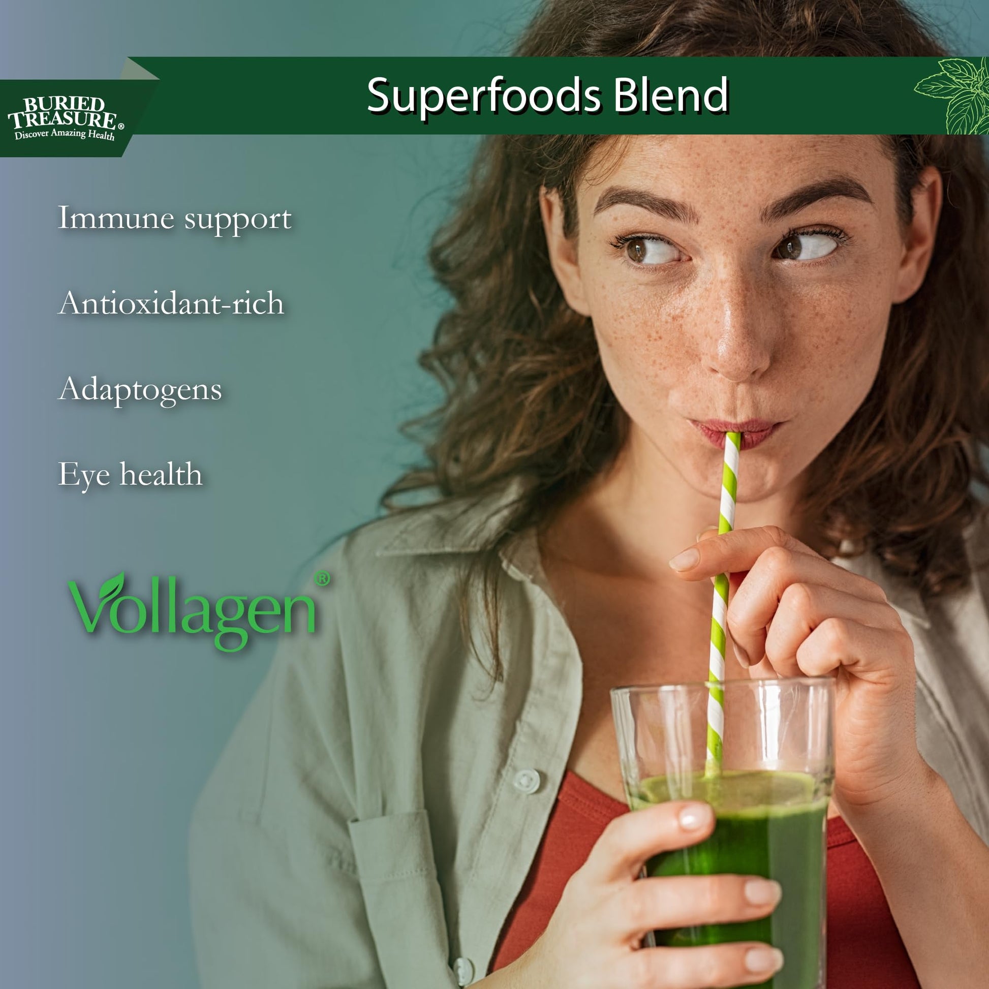 Buried Treasure Green20 Fusion – Superfood Blend with Vollagen for Skin, Hair, and Joint Support, Plant-Based, Vegan, Non-GMO Gluten-Free, Dairy-Free, Soy-Free, 32oz Liquid Buried Treasure Au supplements