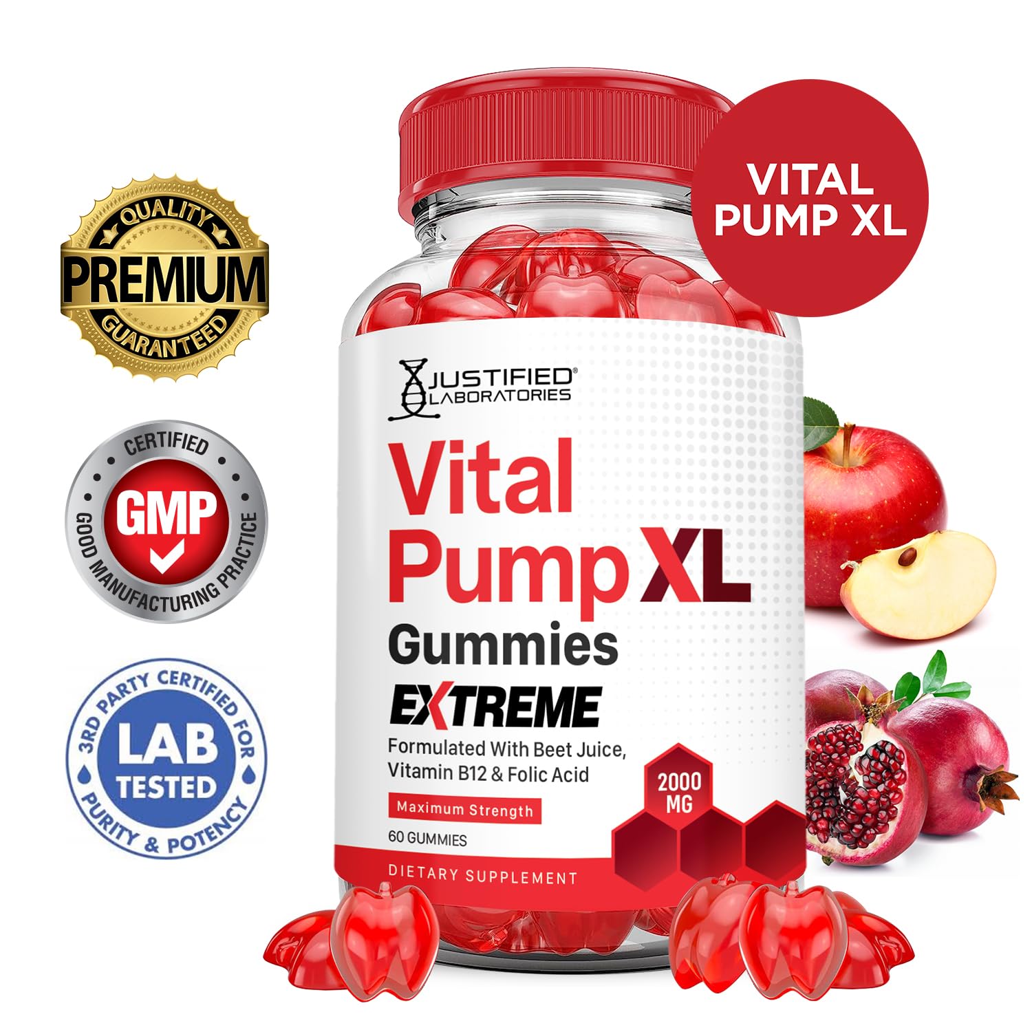 Justified Laboratories Vital Pump XL Extreme 2000MG Performance Gummies Vital PumpXL Advanced Formula Formulated with Beet Juice ACV Pomegranate Powder B12 Vegan Non GMO 60 Gummys Justified Laboratories Au supplements