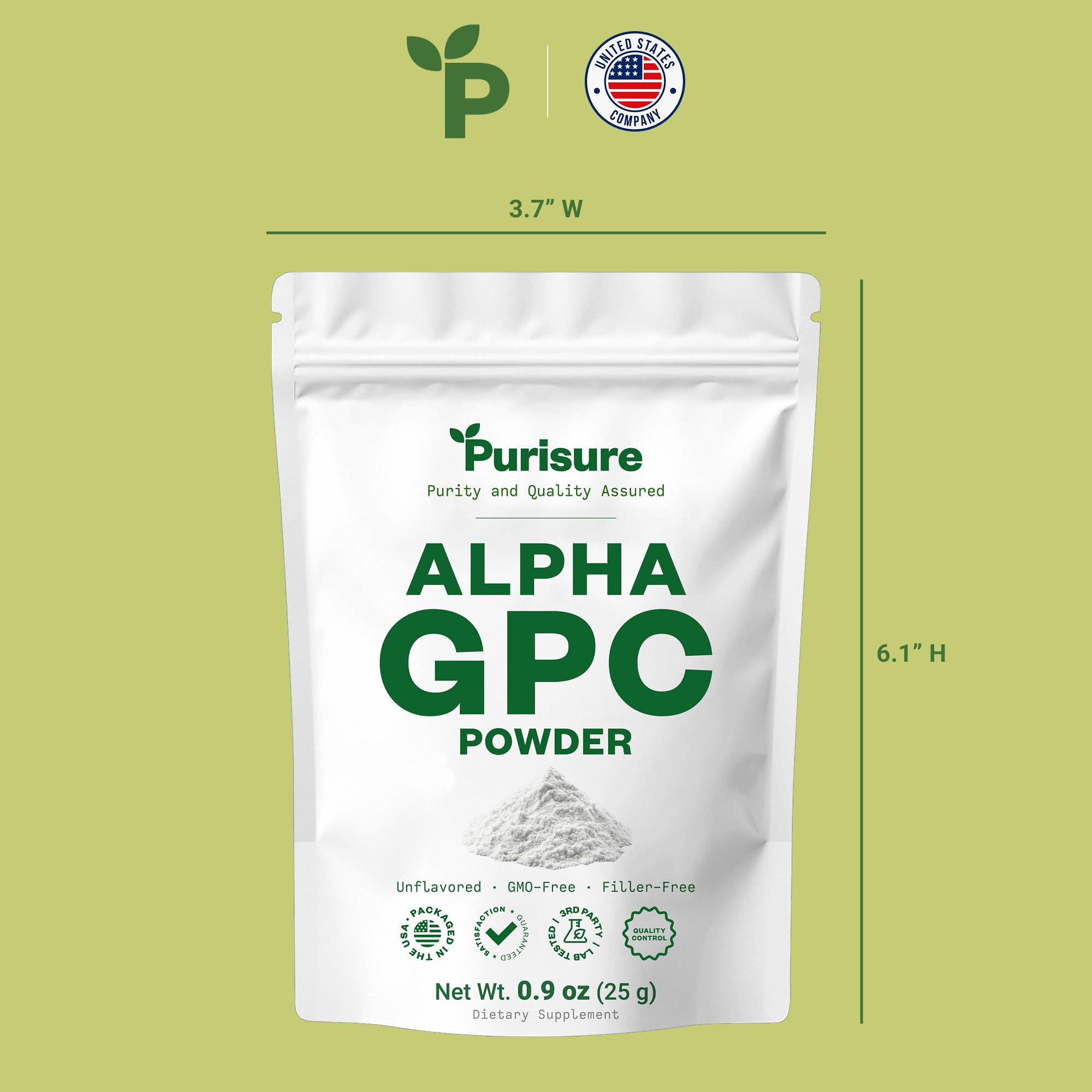Purisure Alpha GPC Powder, 25 g, Pure Alpha GPC Choline Supplement for Brain and Focus, CDP Choline Supplements for Memory Performance & Concentration, No Fillers, Non-GMO, Offers 41 Servings Purisure Au supplements
