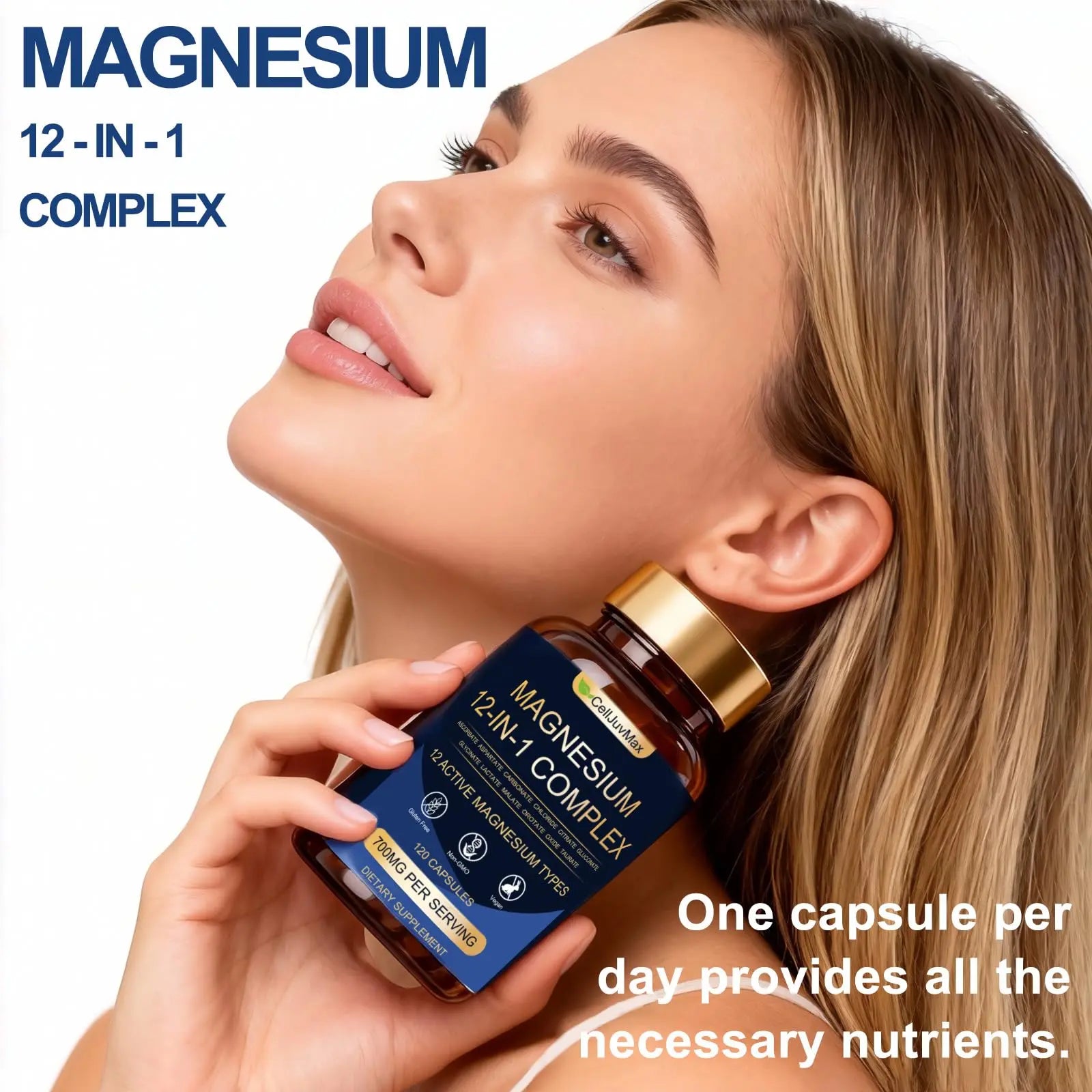 Magnesium 12-in-1 Complex 700mg, with Glycinate & Citrate, Vegan Supplement for Daily Wellness, 120 Capsules (1) WOJJ Au supplements