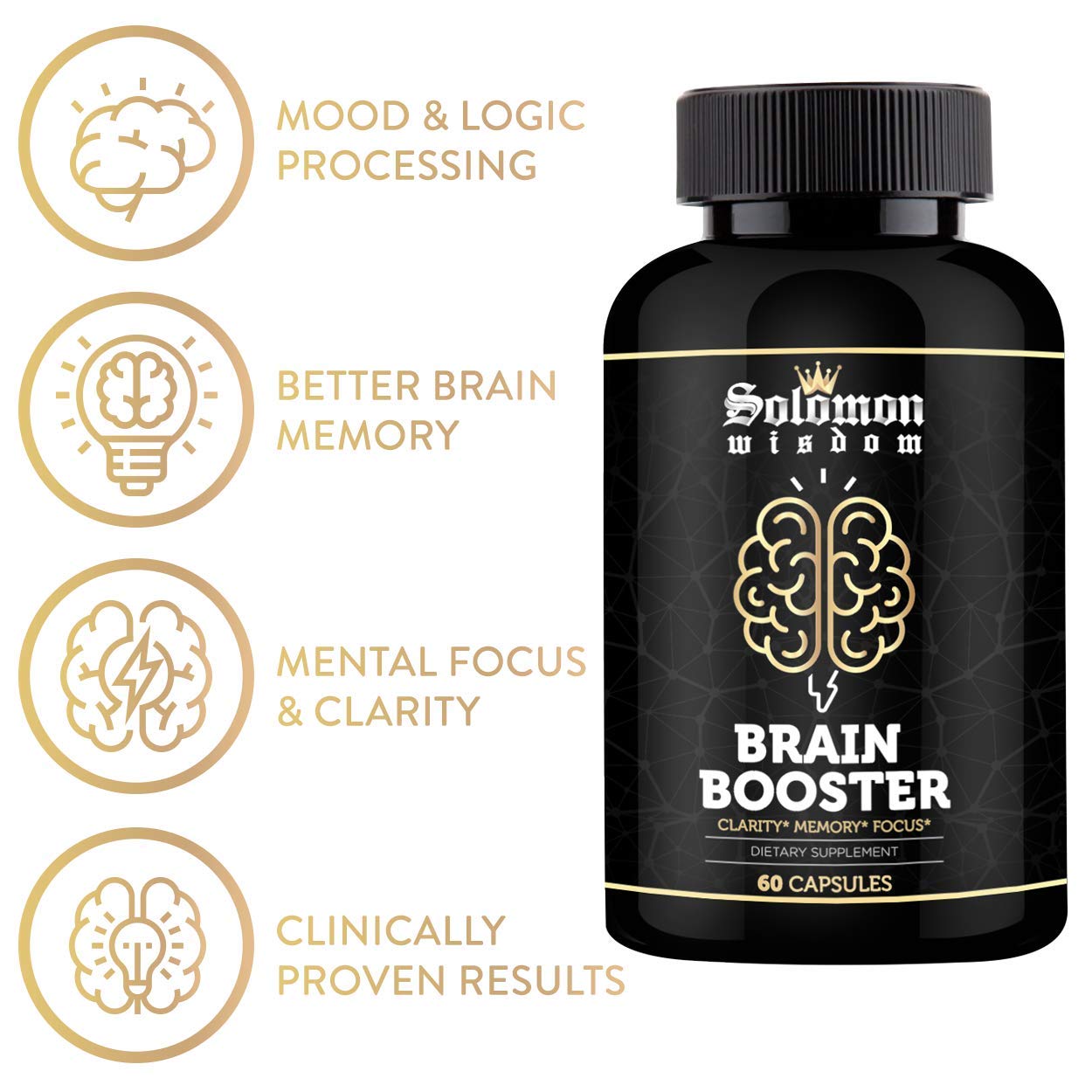 SOLOMON WISDOM Brain Booster – Nootropic Dietary Supplement for Memory Boost – 60 All-Natural Capsules to Enhance Focus & Improve Concentration & Clarity SOLOMON WISDOM Au supplements