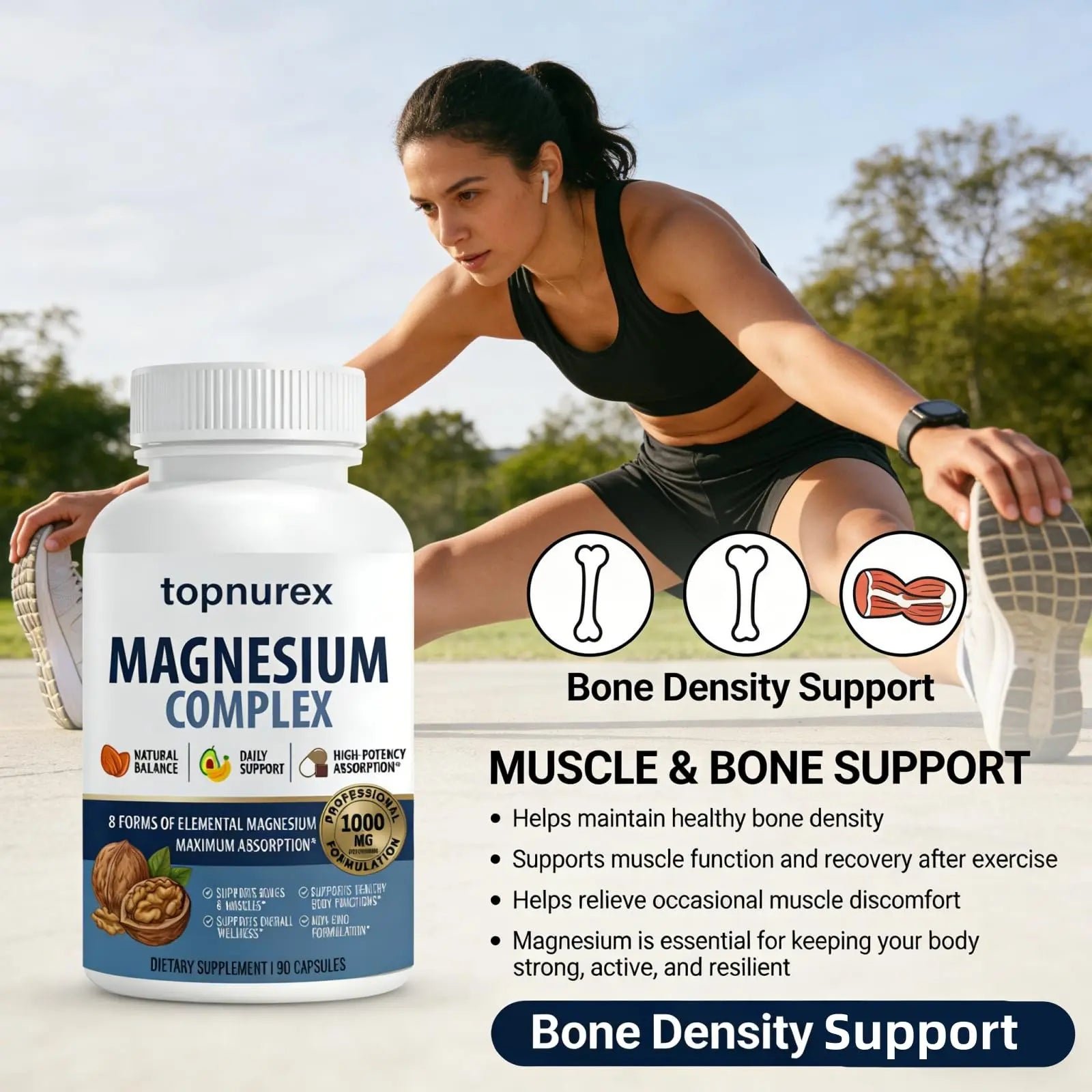Topnurex Magnesium Complex for Women & Men - 1000mg High Absorption, 8 Essential Magnesium, 90 Capsules Topnurex Au supplements
