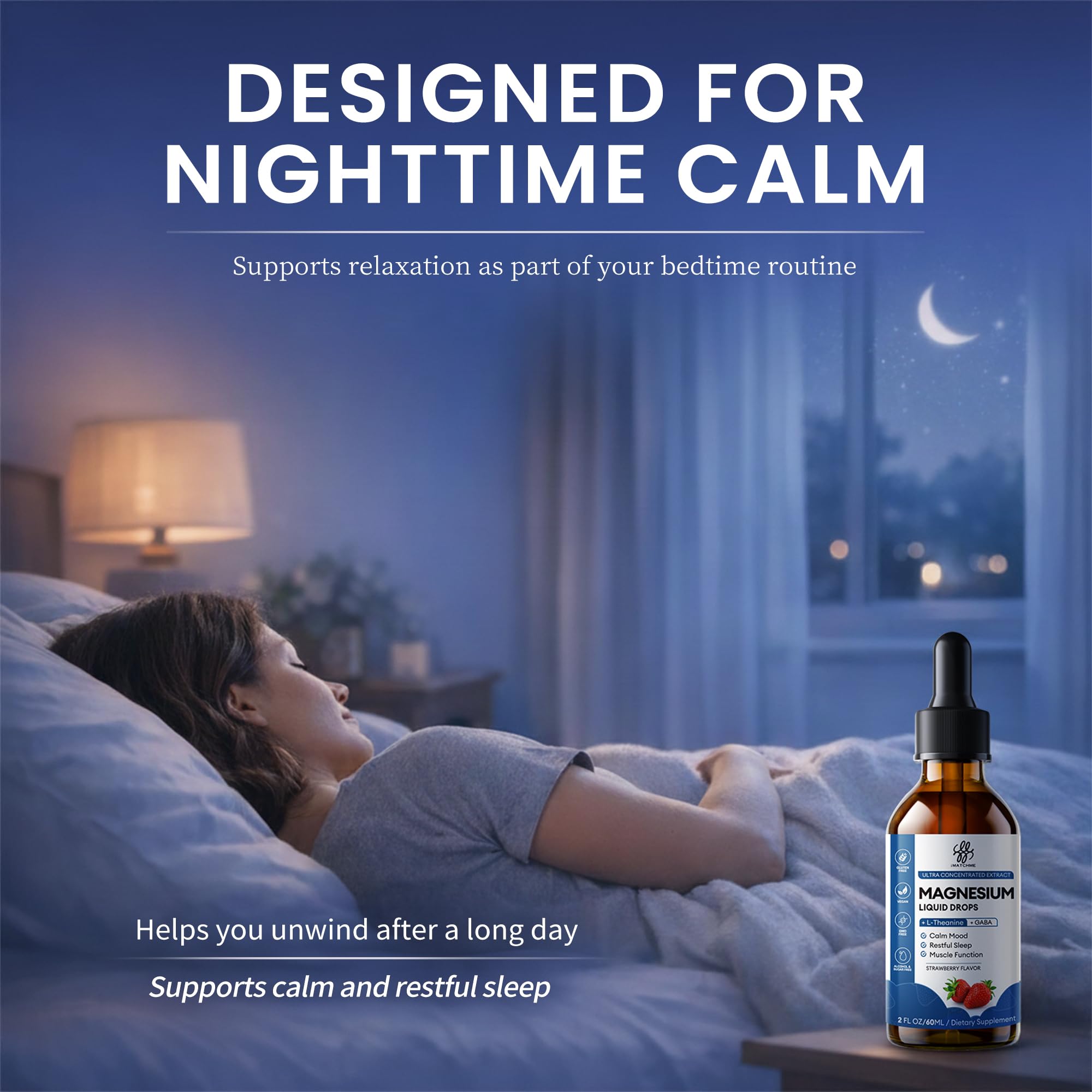 Liquid Magnesium Glycinate Drops for Nighttime Sleep & Calm Support, Triple Chelated Magnesium Complex with L-Theanine & GABA, Pre-Dissolved Liquid for Gentle Absorption, Strawberry Flavor, 2 Fl Oz iMATCHME Au supplements