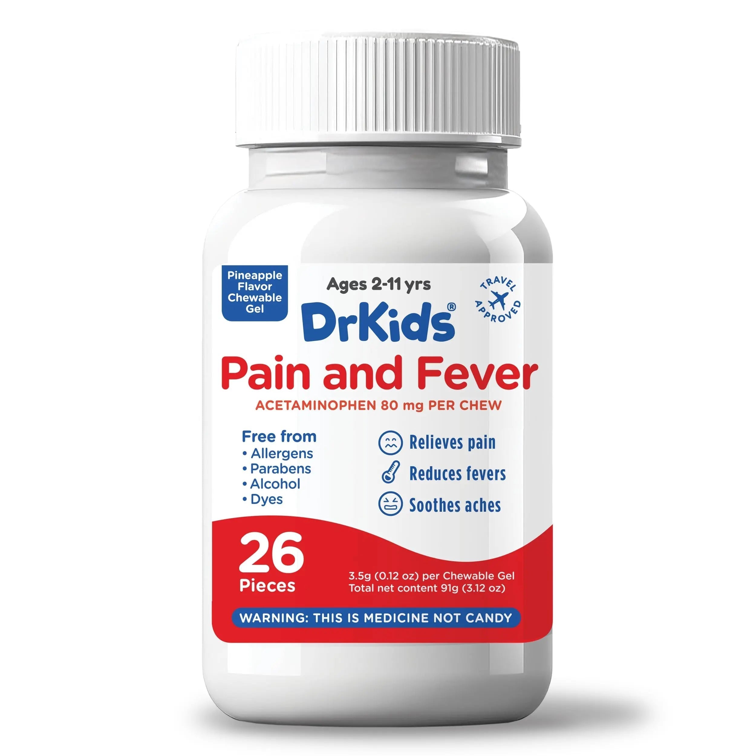 Dr. Kids Children’s Pain and Fever Chewable Gels – Pain Relief and Fever Reducer for Kids Ages 2–11, 80 mg Chewable Acetaminophen for Headache, Sore Throat, Cold & Flu, Pineapple Flavor, 26 Count Dr. Kids Au supplements