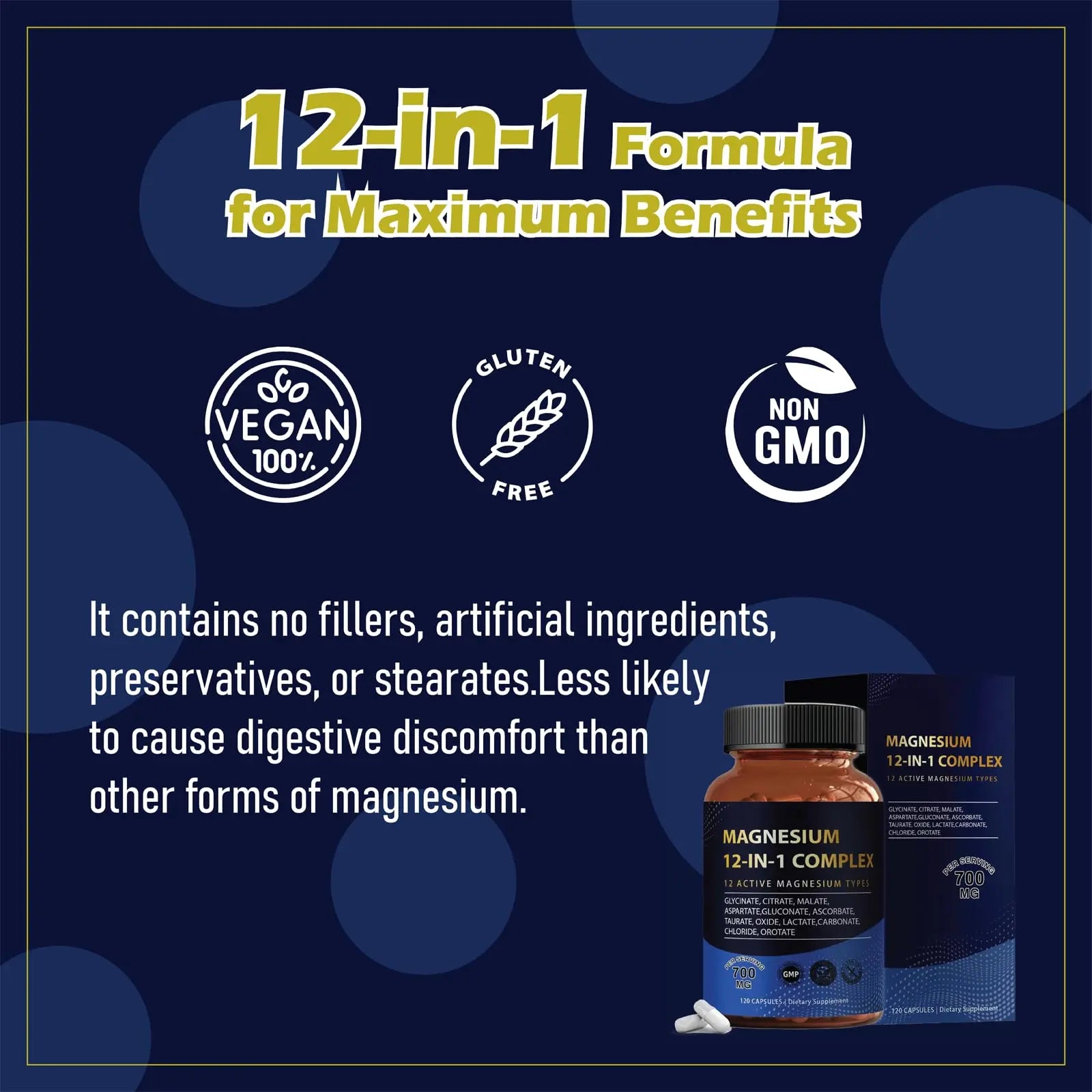 Puravita Magnesium Complex 700mg 12 in 1 Magnesium Supplement with Glycinate, Citrate, Malate & More | Easy Absorption, Energy Support, Vegan & Non-GMO | 120 Capsules (1pc) YPRYPR Au supplements