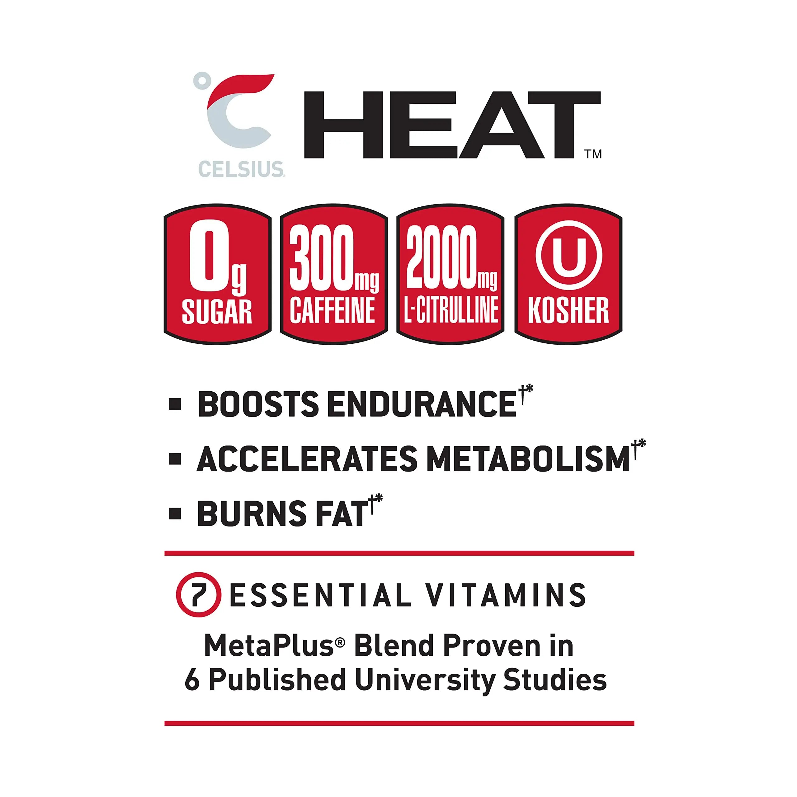 CELSIUS HEAT Inferno Punch Performance Energy Drink, Zero Sugar, 16oz. Can (Pack of 12) CELSIUS Au supplements