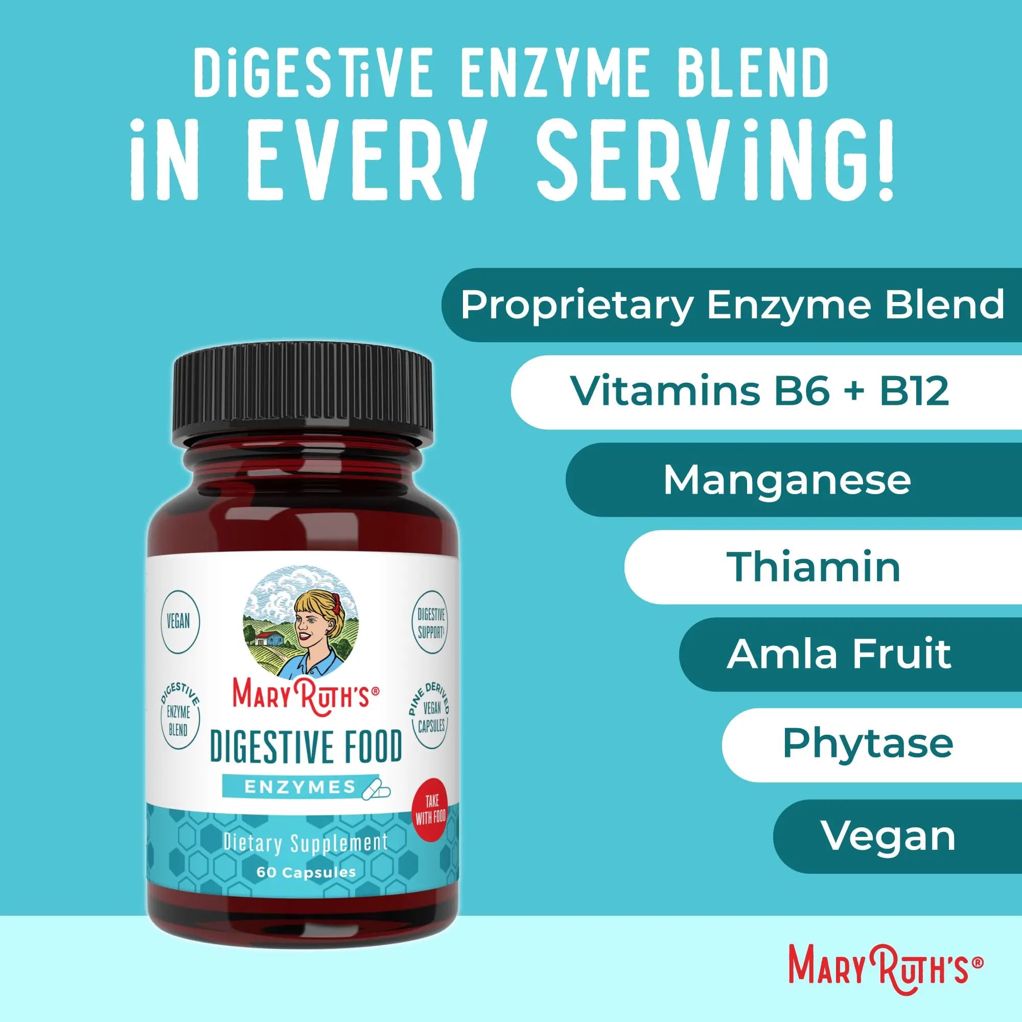 MaryRuth Organics Digestive Enzymes | Up to 2 Month Supply | Vegan Digestive Health Aid and Gut Health Enzyme Complex | Over 12 Enzymes | Vitamins B6 & B12 MARYRUTH'S Au supplements