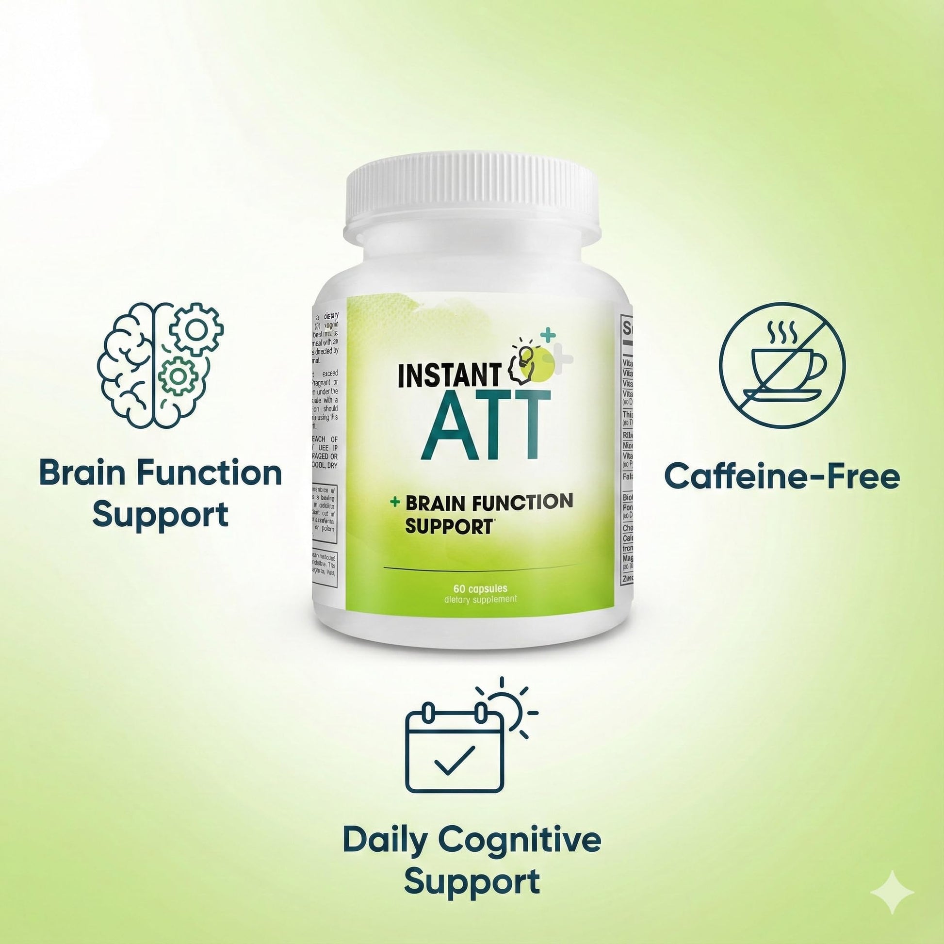 InstantATT - 7-in-1 Caffeine Free Nootropic All-Natural Brain, Focus, Memory Supplement (60 Capsules) Instant Brands Au supplements