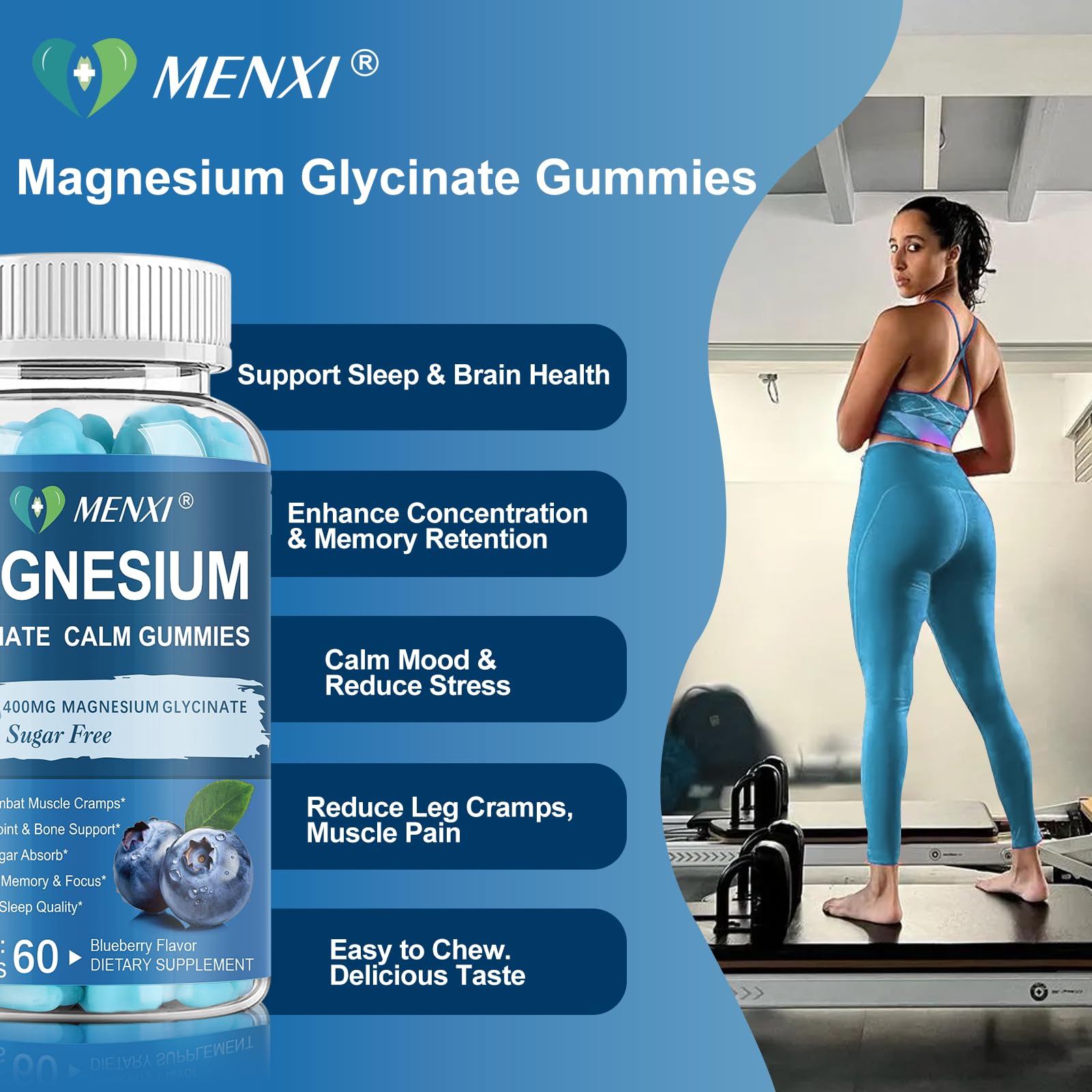 Magnesium Gummies 600mg per Serving-Magnesium Glycinate 400mg and Magnesium Malate 200mg,Sugar Free Magnesium Potassium Supplement for Calm Mood, Muscle, Bone & Sleep Support,60 Blueberry Gummies MENXI Au supplements
