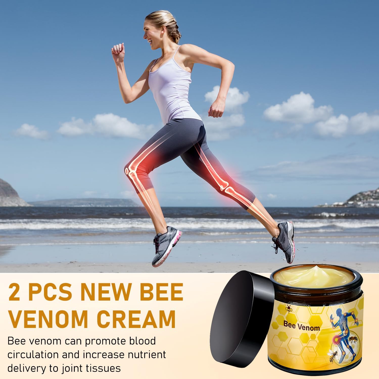 2 Pcs Bee Venom Cream, Professional Bee Venom Cream, Natural Joint Gel, for Neck,Waist,Back Hand Feet and Leg LinTsing Au supplements